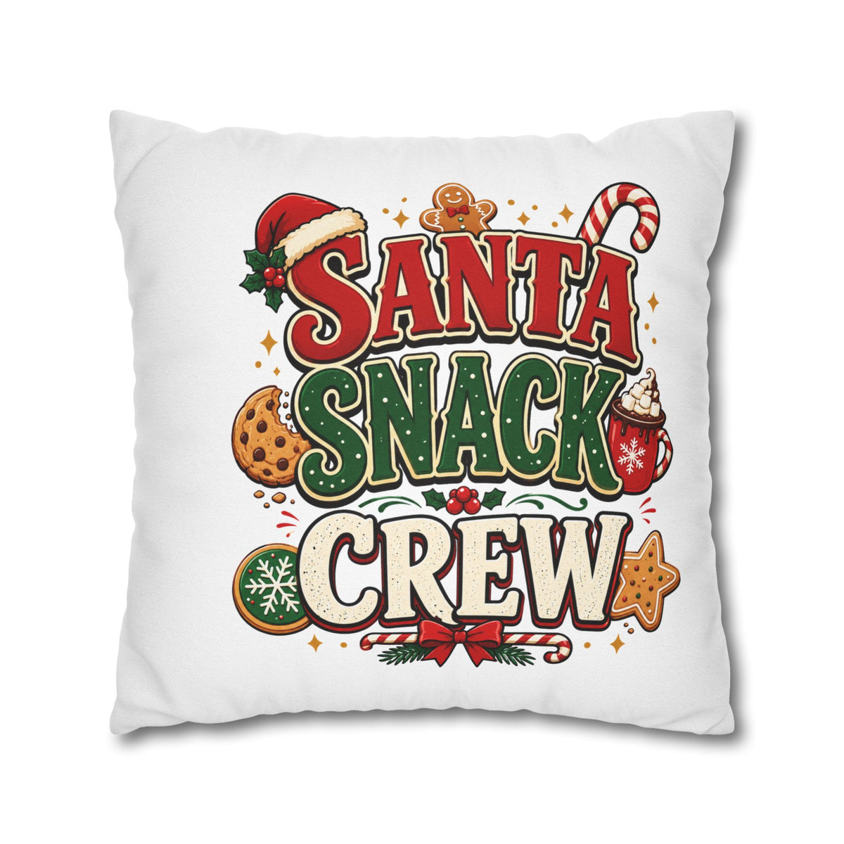Christmas Santa Snack Crew Pillowcase — Christmas Holiday Decorative Throw Pillow Cover