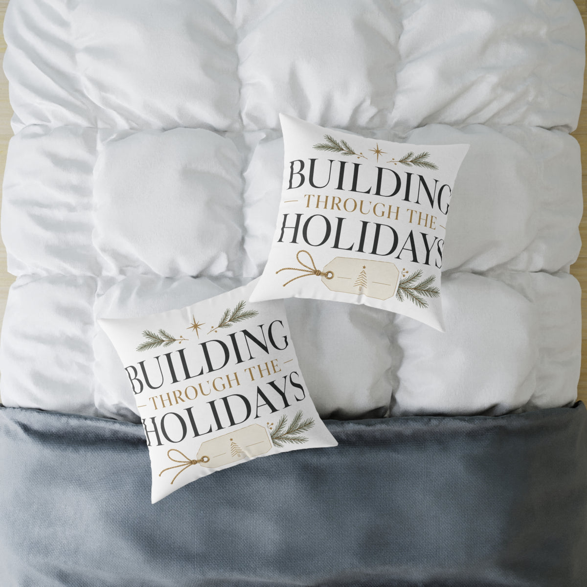 Christmas Holiday Building Through the Holidays Square Pillow — Christmas Decorative Throw Pillow