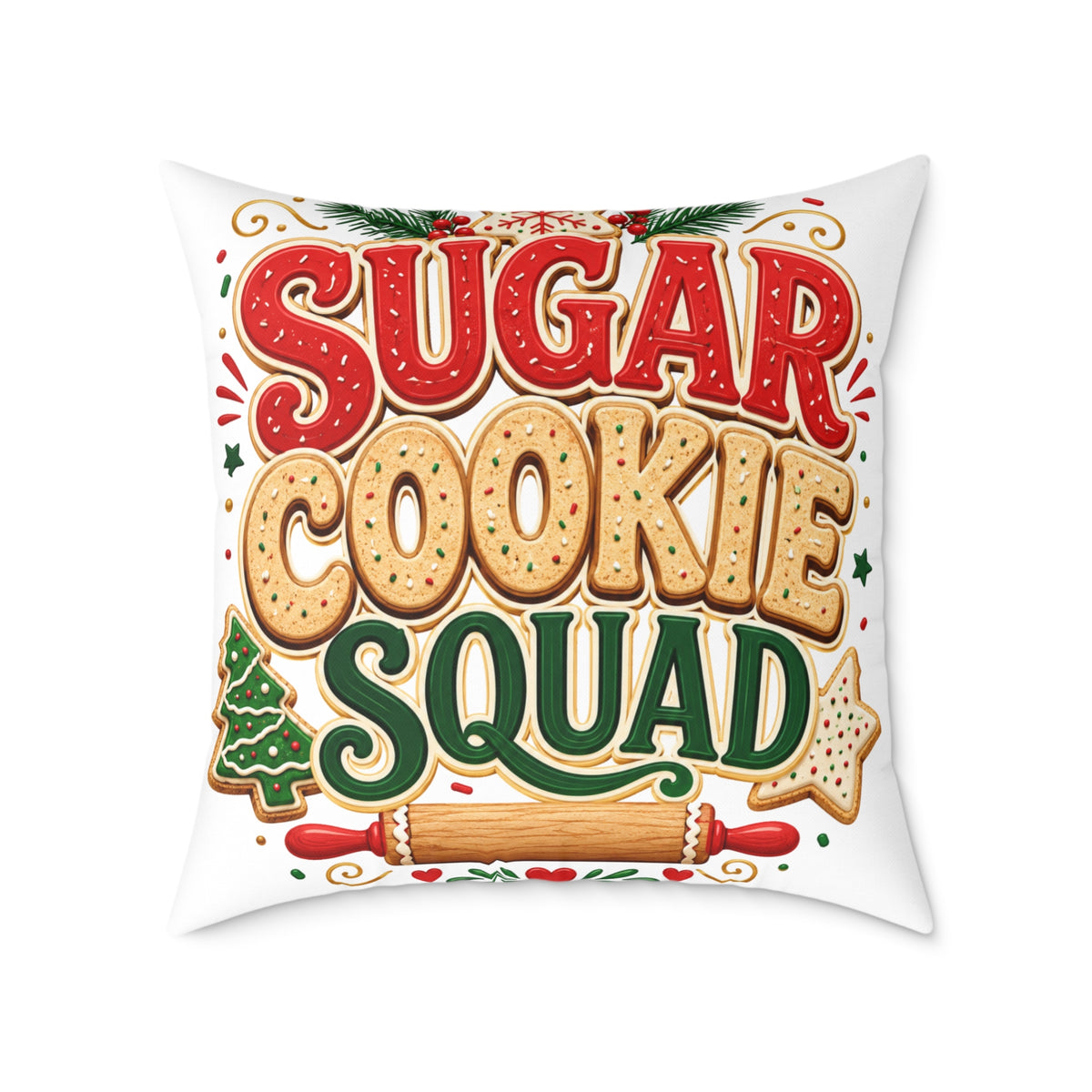 Christmas Sugar Cookie Squad Pillow – Christmas Holiday Decorative Throw Pillow