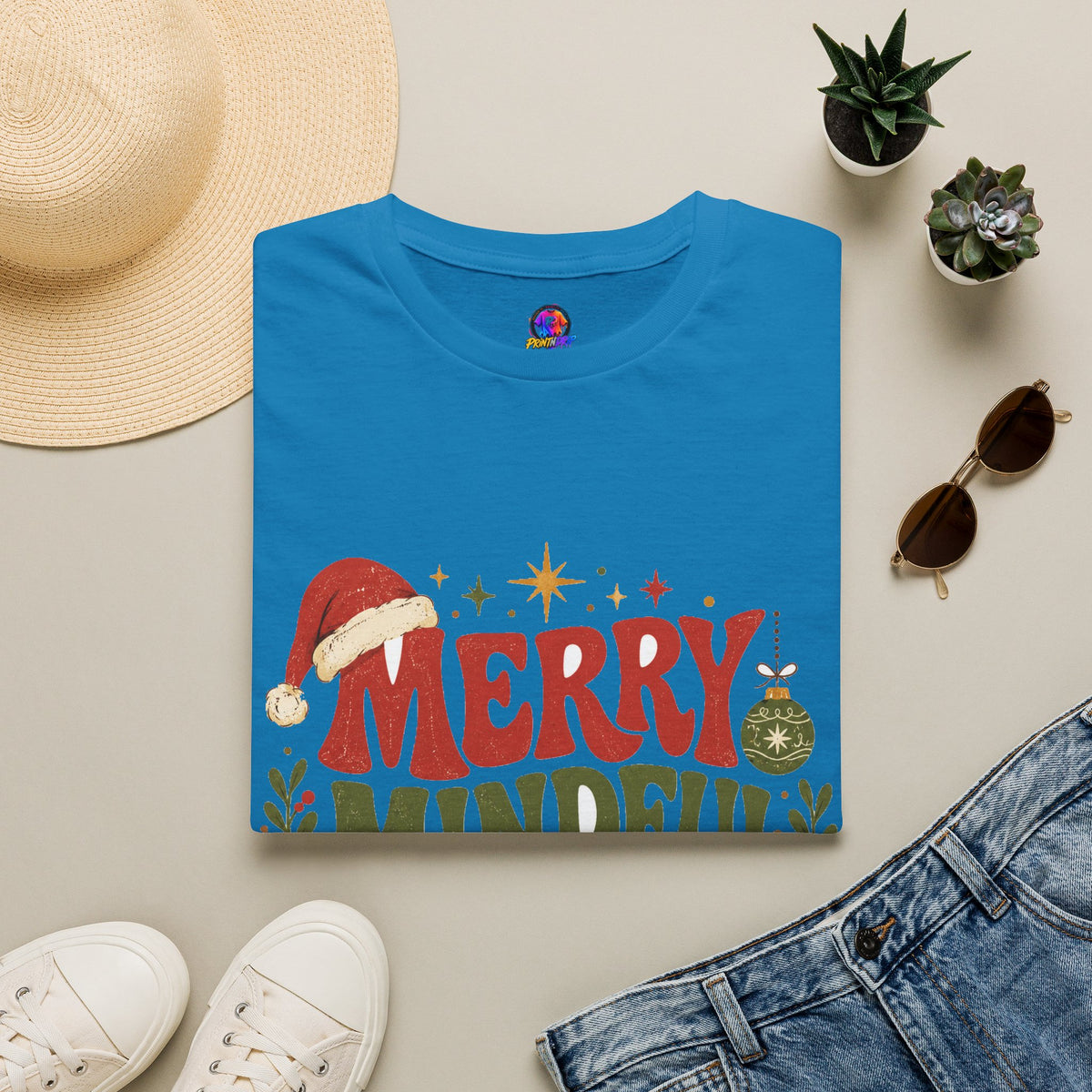 Merry Mindful Mood T-Shirt — Cozy Holiday Christmas Graphic Tee