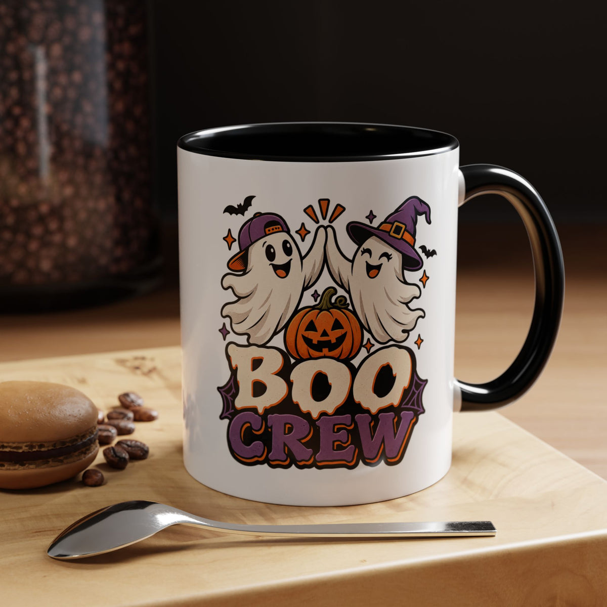 Boo Crew Halloween Accent Coffee Mug — Cute Ghosts & Jack-O'-Lantern Design (11/15 oz)