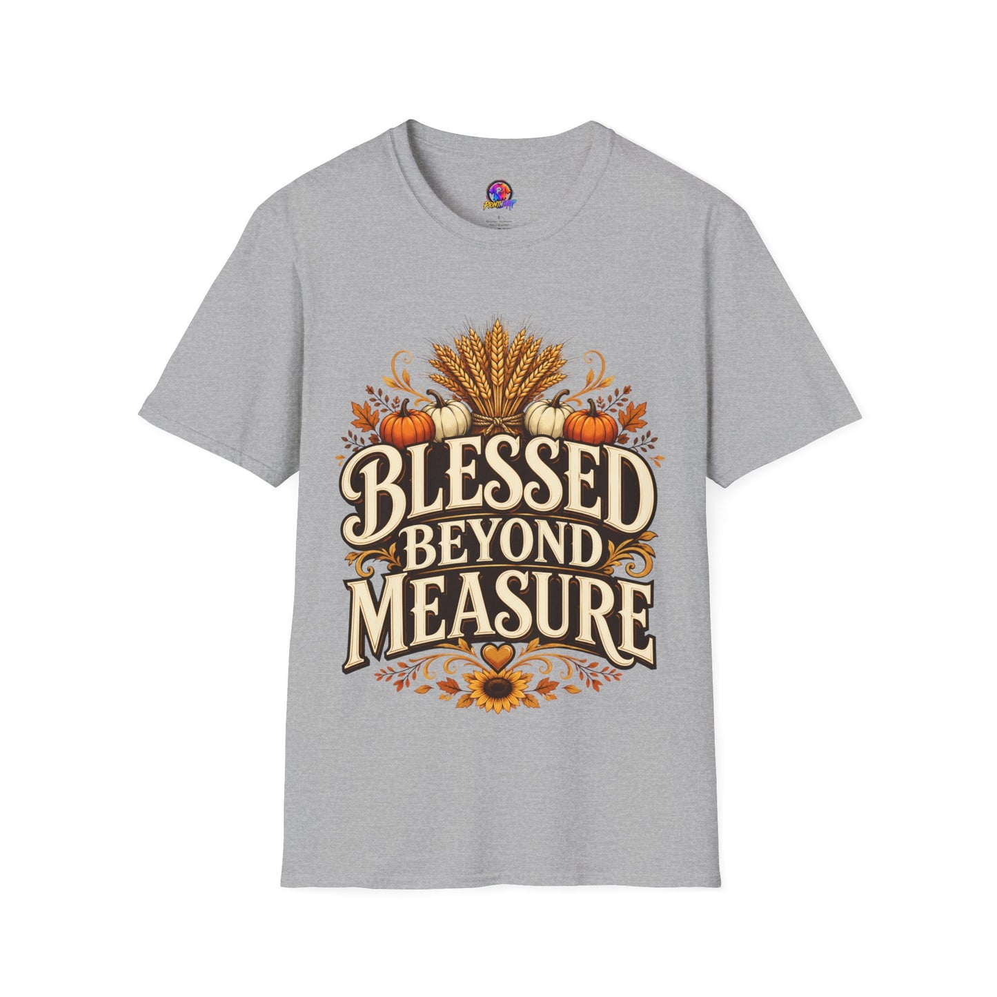 Blessed Beyond Measure T-Shirt — Fall Harvest Pumpkin & Wheat Tee