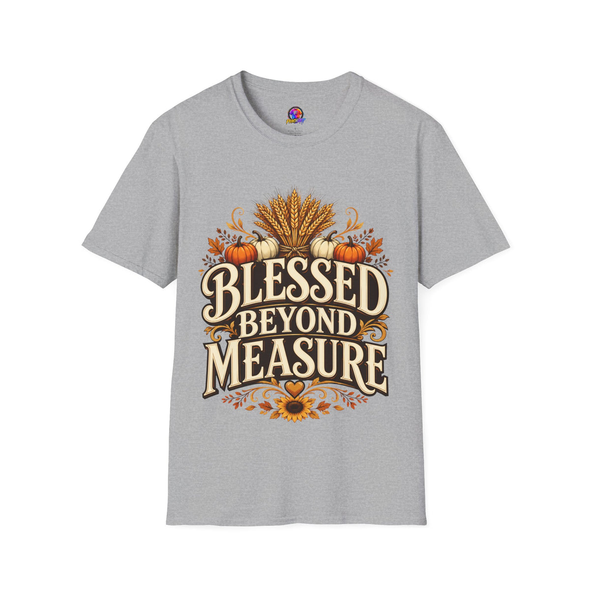 Thanksgiving T-Shirt Blessed Beyond Measure T-Shirt — Fall Harvest Pumpkin & Wheat Tee