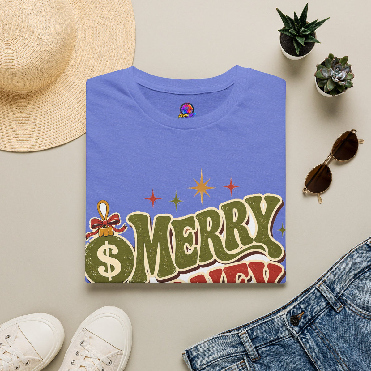 Merry Money Mood T‑Shirt — Retro Holiday Graphic Tee