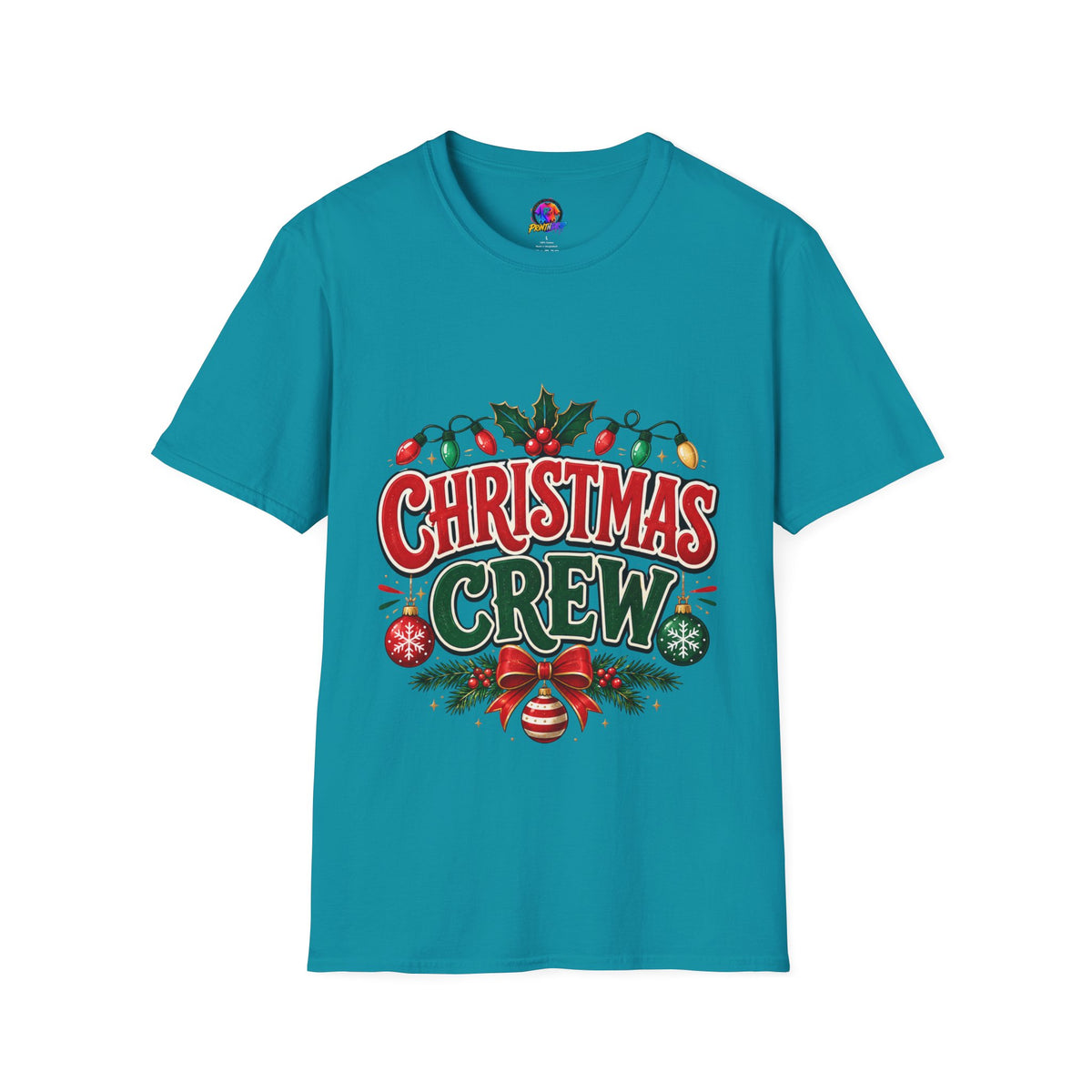 Christmas Crew T-Shirt — Festive Holiday Graphic Tee with Lights & Holly
