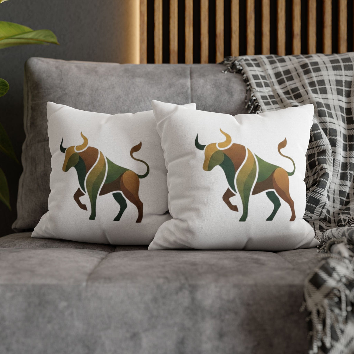 Taurus Geometric Bull Throw Pillowcase – Earth Tone Taurus Home Decor