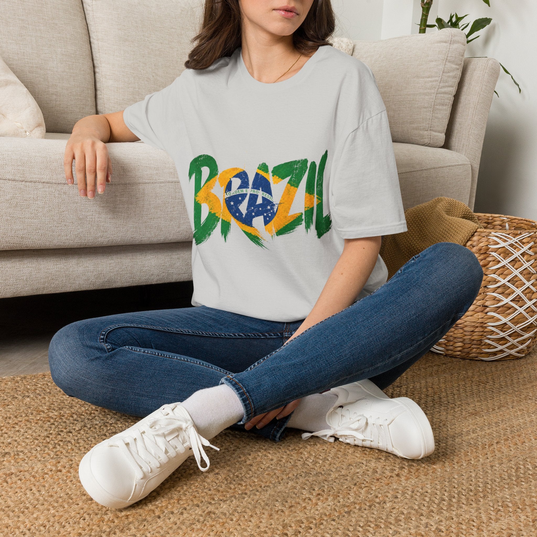 Brazil Flag Graphic T-Shirt — Bold Brazil Script with National Flag Motif