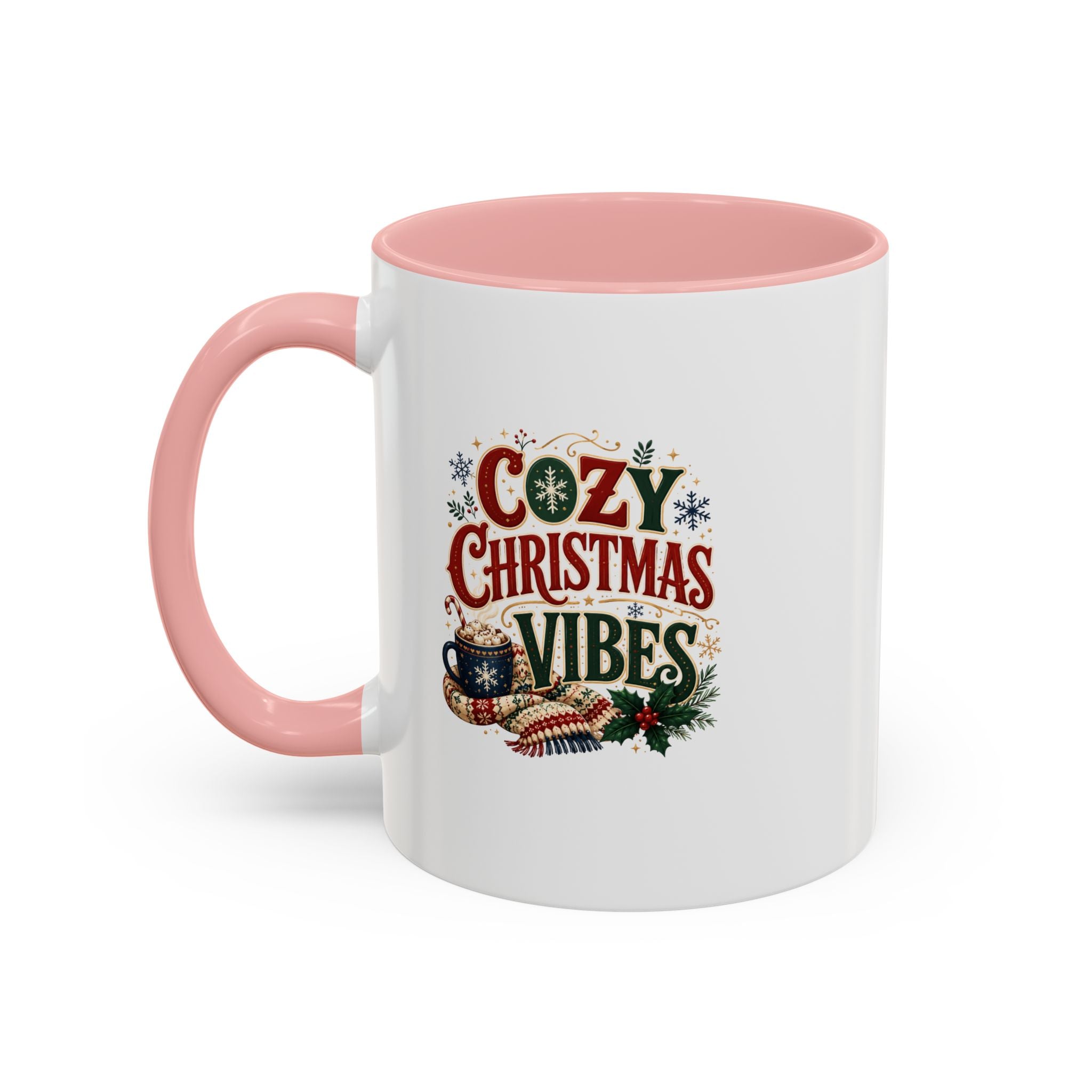 Cozy Christmas Vibes Accent Coffee Mug — Holiday Hot Cocoa Mug