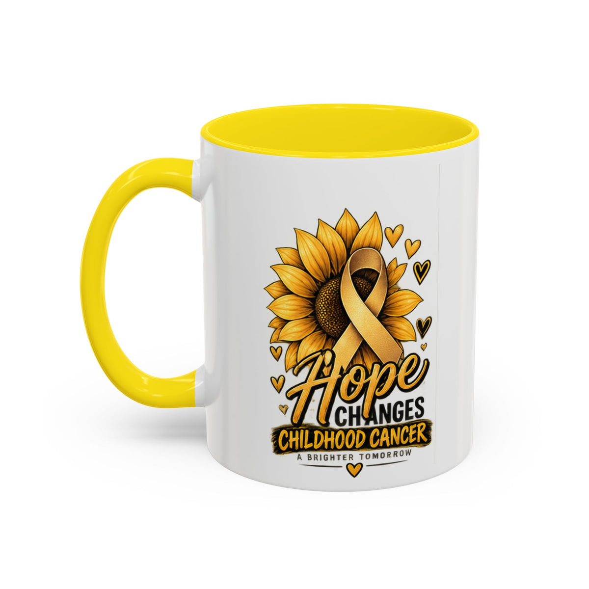 Hope Changes Childhood Cancer Mug – Gold Ribbon Sunflower Accent Coffee Cup (11/15oz)