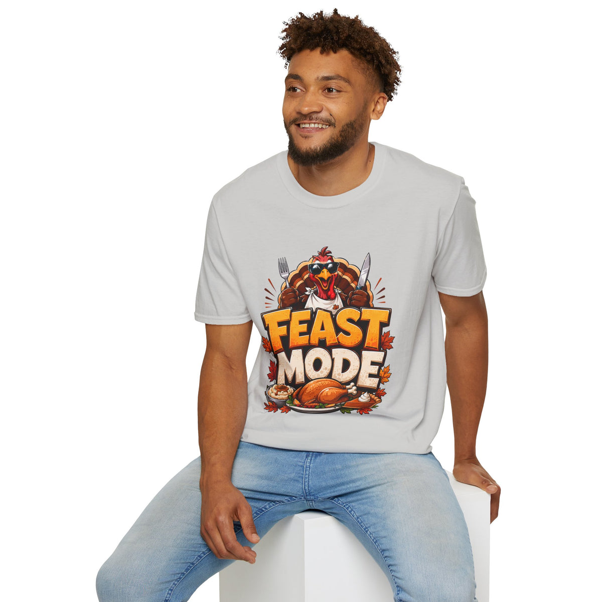 Thanksgiving T-Shirt Feast Mode T-Shirt — Funny Thanksgiving Turkey Graphic Tee