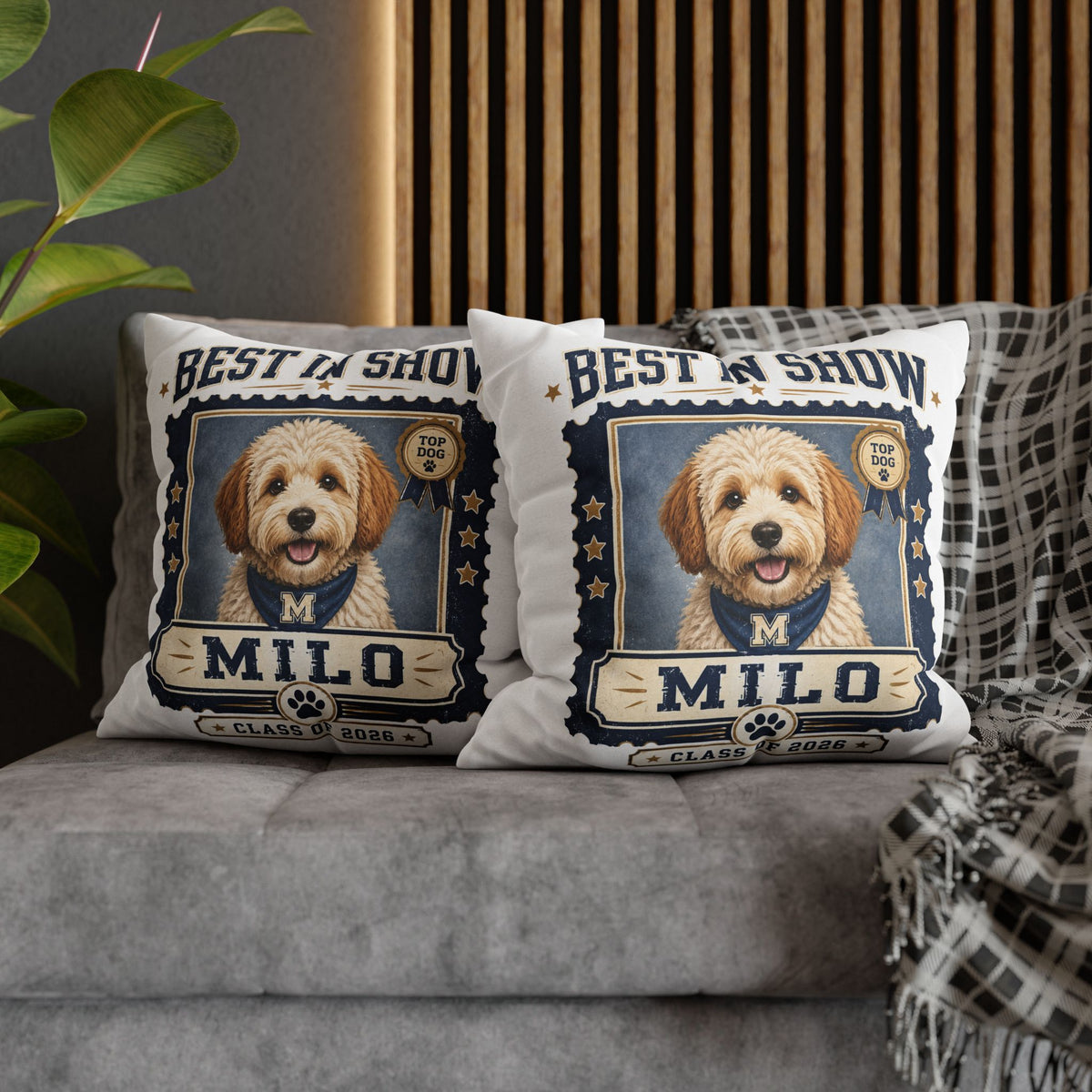 Best in Show Personalized Dog Pillowcase — "Milo" Class of 2026 Pet Decor Milo Bailey Dog Dad Mom