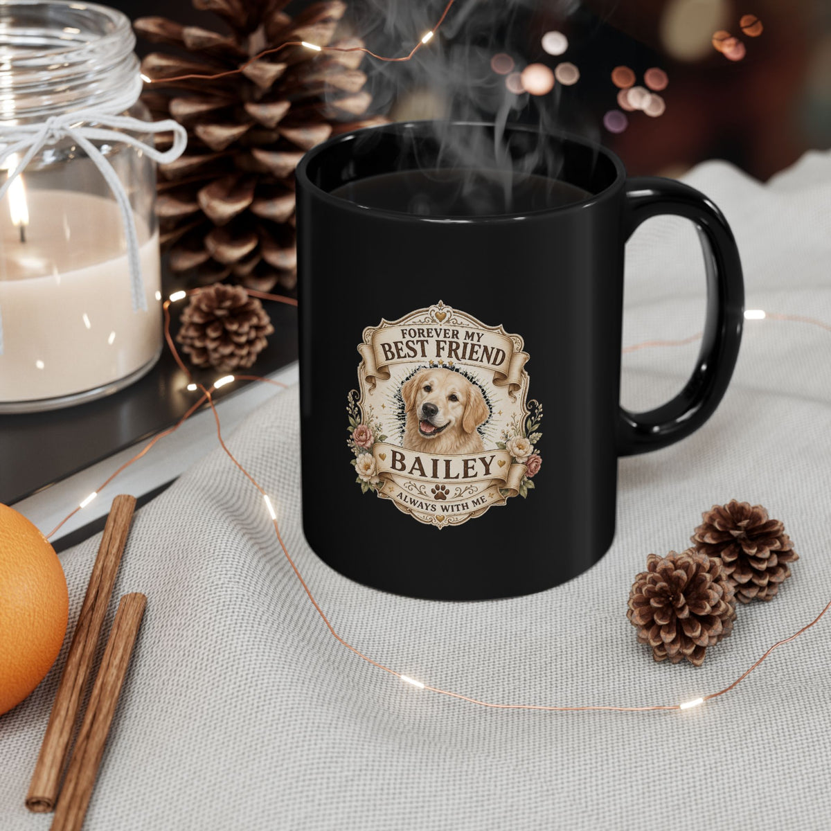 Milo Bailey Dog Dad Mom Golden Retriever Memorial Coffee Black Mug  – "Forever My Best Friend" Personalized Pet Tribute