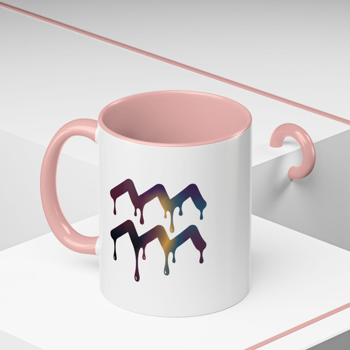Aquarius Zodiac Dripping Rainbow Chevron Accent Coffee Mug —  Color-Accent Ceramic Mug