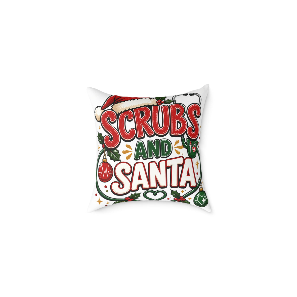 Scrubs and Santa Christmas Pillow — Holiday Nurse Throw Pillow