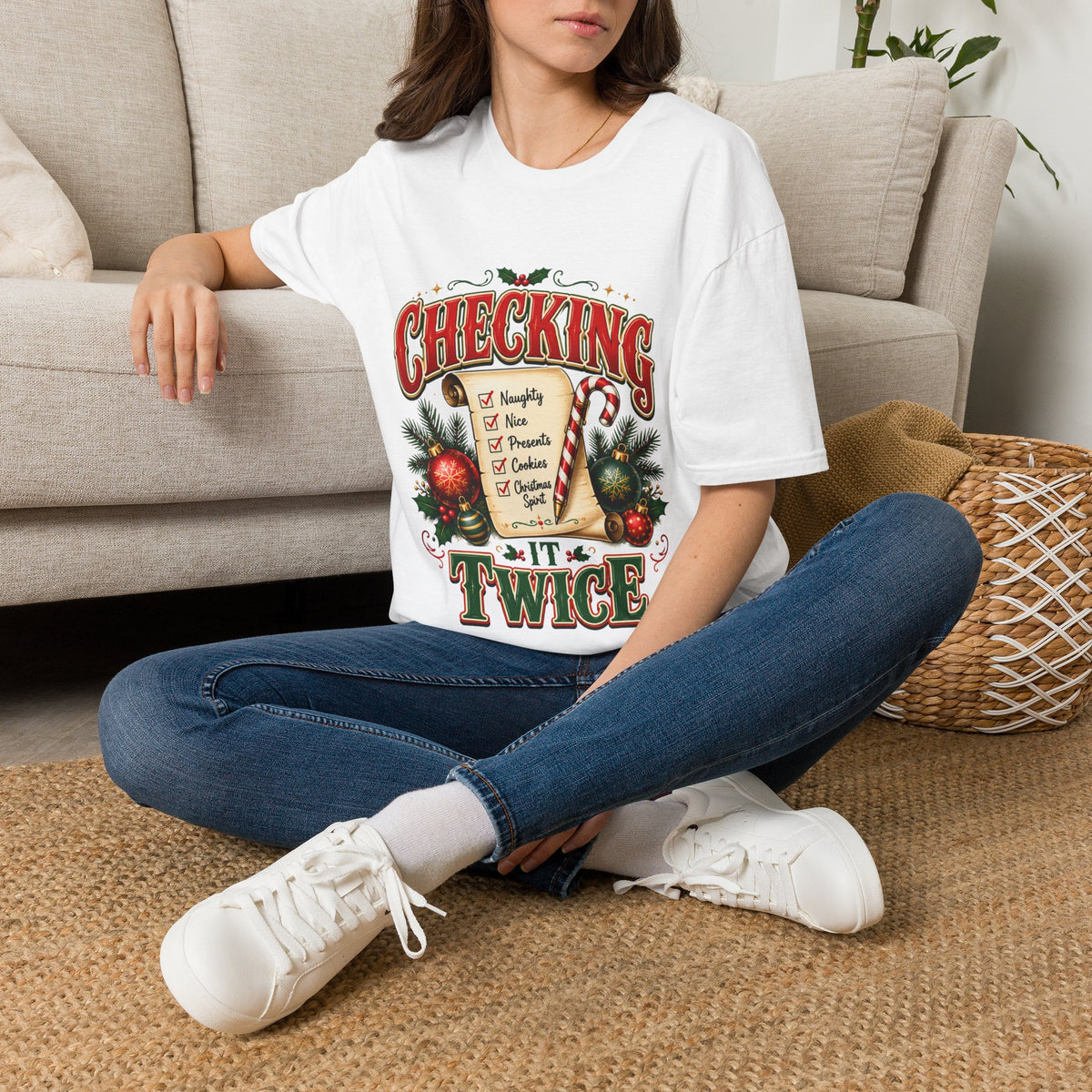 Checking It Twice Christmas T-Shirt — Naughty or Nice Holiday Tee
