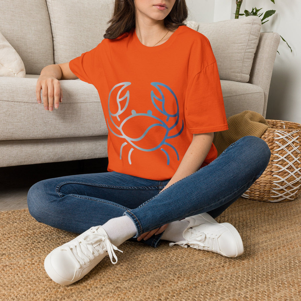 Crab Graphic T-Shirt — Coastal Blue Minimalist Beach Tee