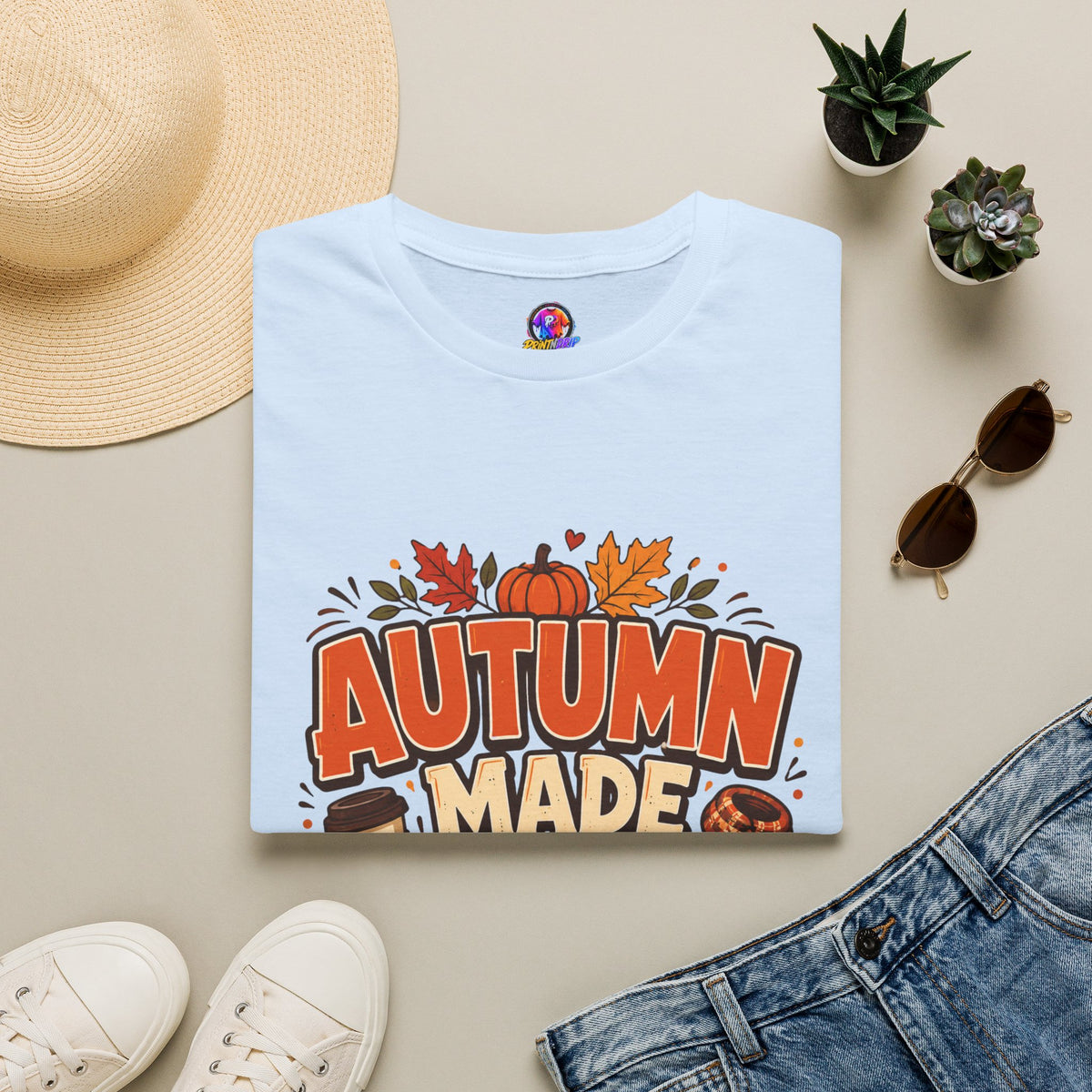 Thanksgiving T-shirt Autumn Made Me Do It T-Shirt — Fall Pumpkin & Leaves Graphic Tee