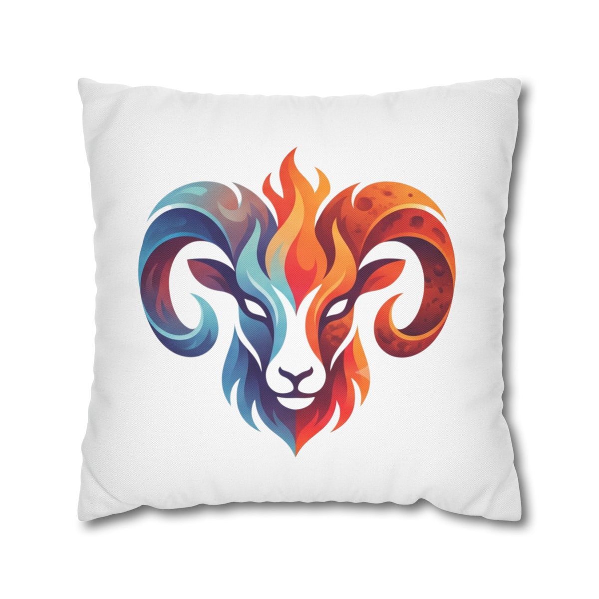 Aries Ram Flame Art Pillowcase — Colorful Zodiac Throw Pillow Cover