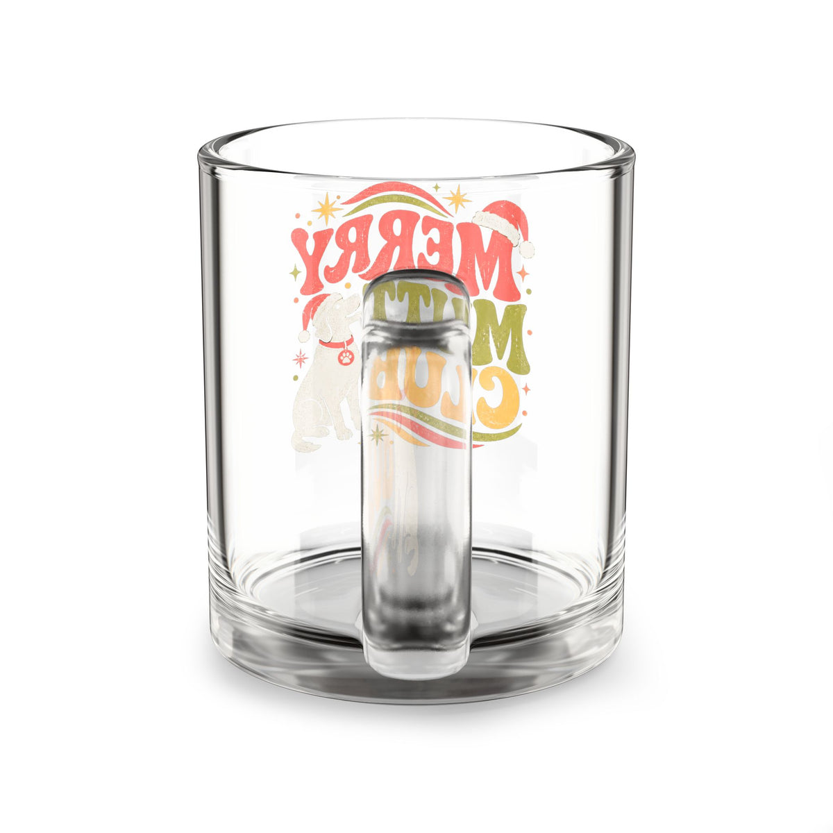 Modern Day Christmas Glass Mug  10oz Merry Mutt Club Glass Mug — 10oz Festive Dog Lover Coffee Cup