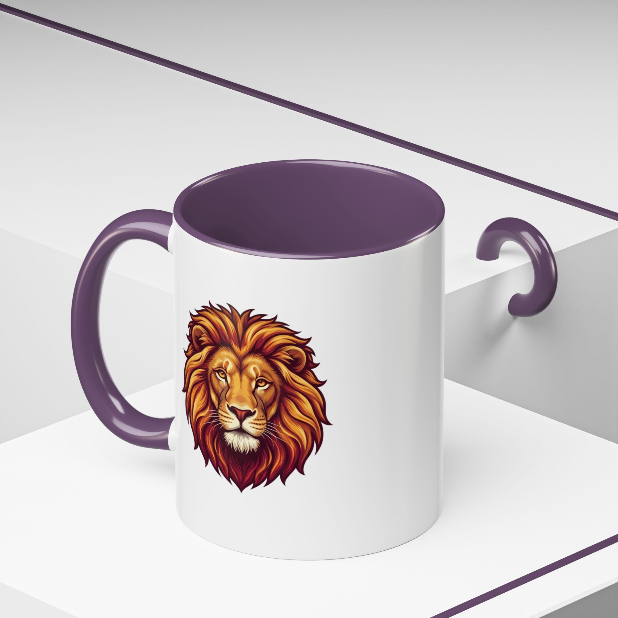 Lion Head Accent Coffee Mug — Bold Tribal Lion Face Design,