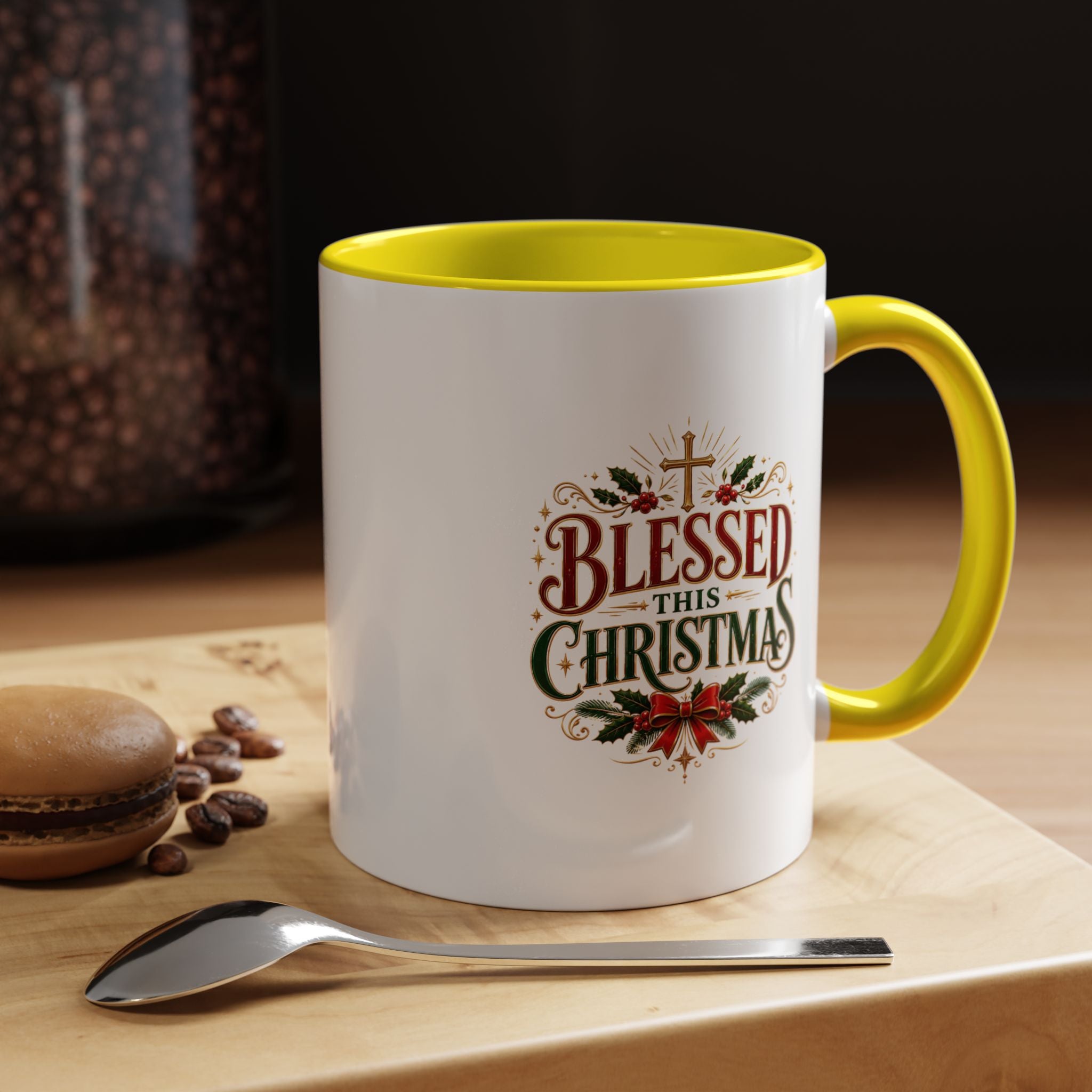 Blessed This Christmas Accent Coffee Mug – Holiday Religious Poinsettia Coffee Cup