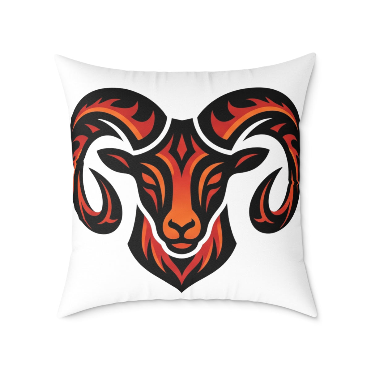 Aries Zodiac Ram Head Throw Pillow — Tribal Flame Goat Design Decorative Cushion