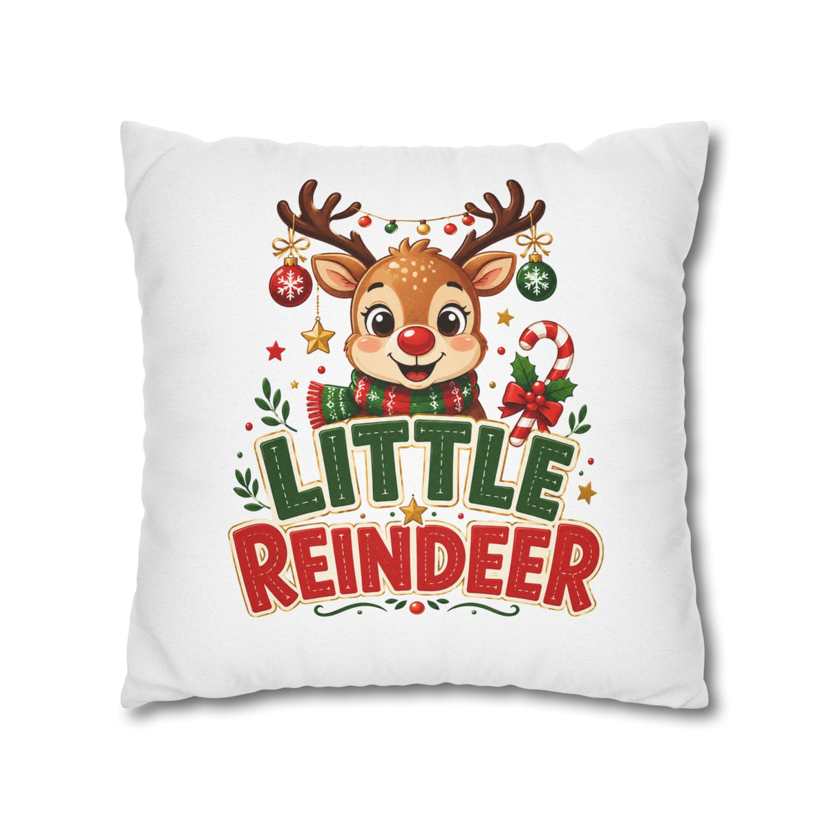 Christmas Little Reindeer Holiday Pillowcase – Cute Christmas Throw Pillow Cover