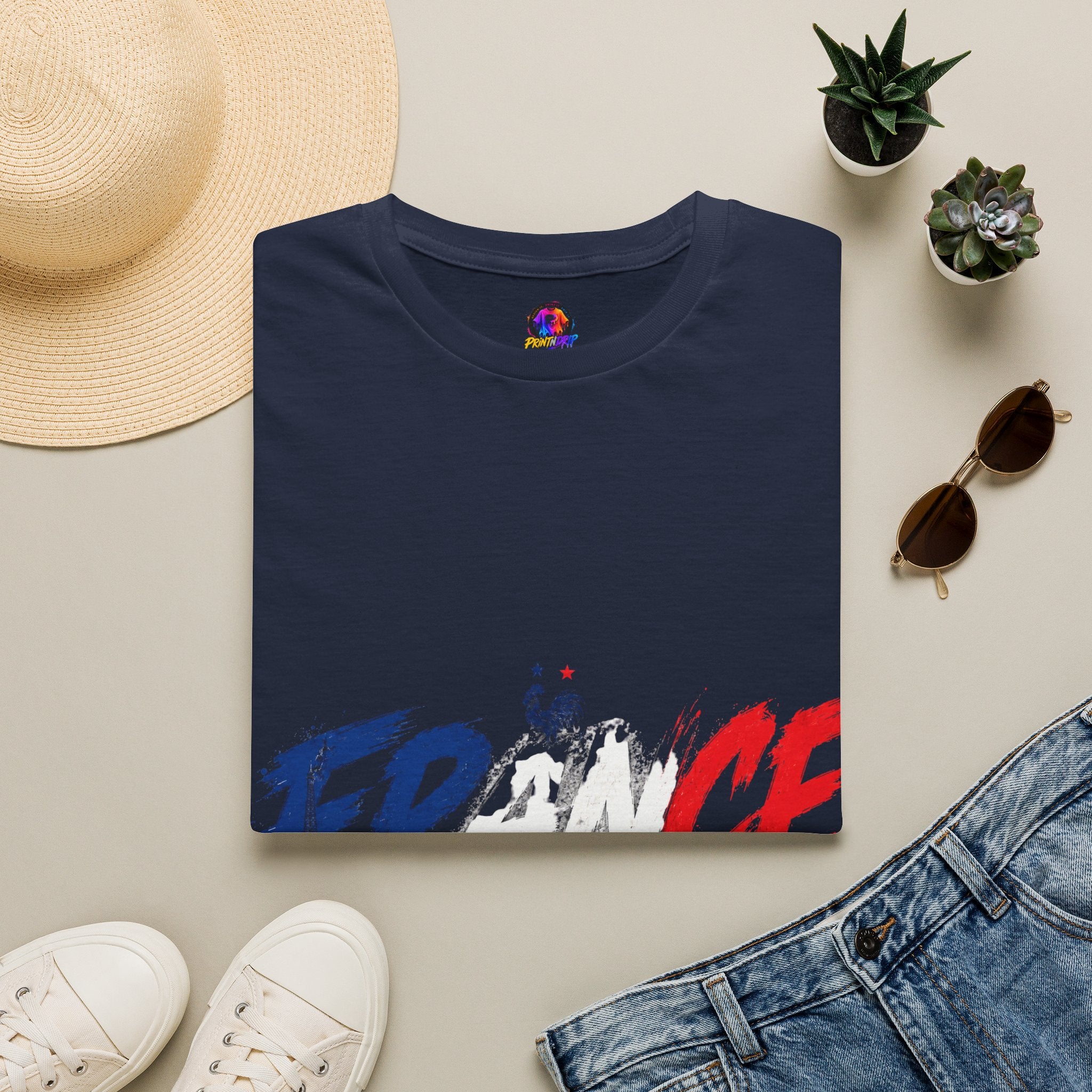 France Brushstroke Graphic T-Shirt — Tricolor Soccer/Travel Fan Tee