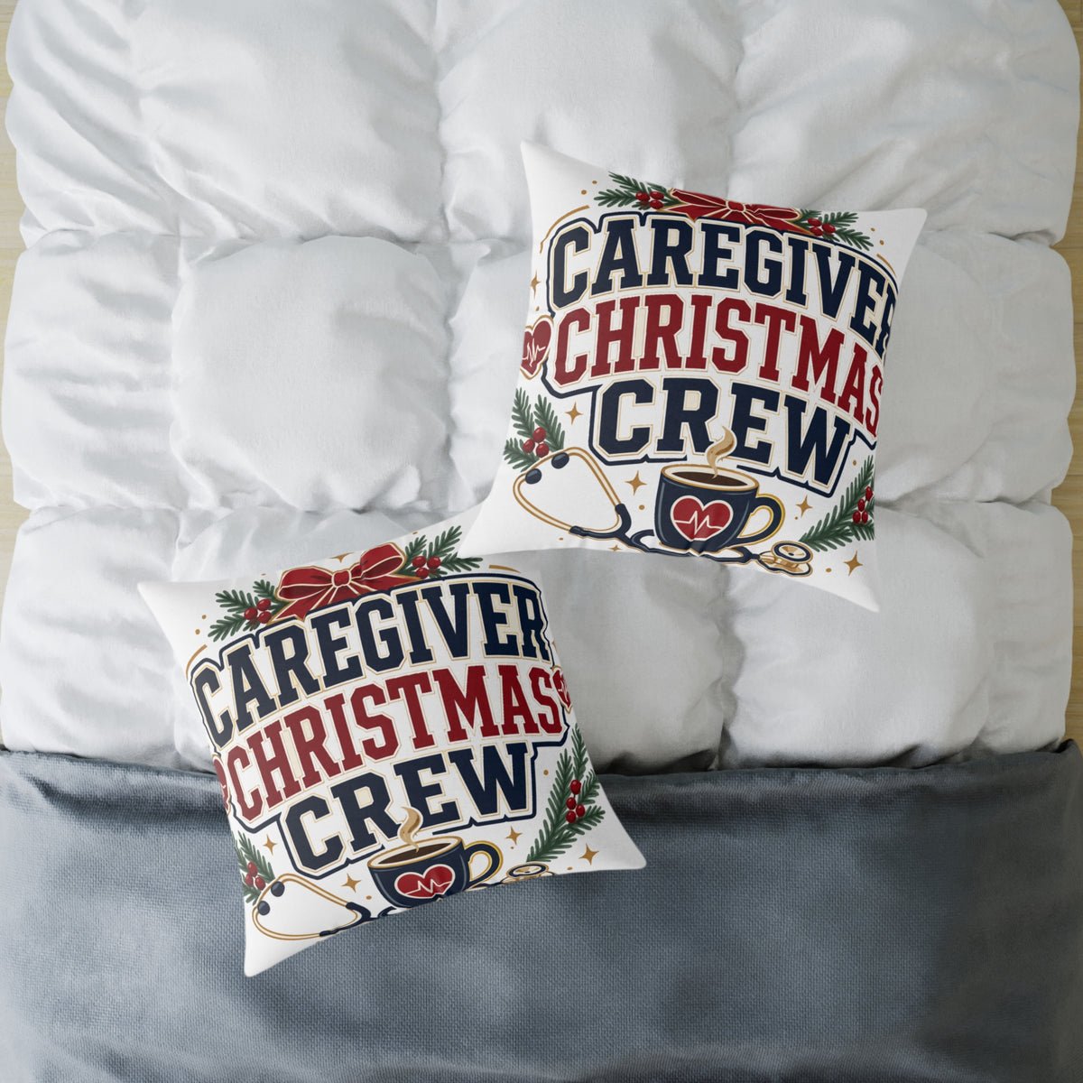 Caregiver Christmas Crew Modern Day Christmas Square Poly Canvas Pillow