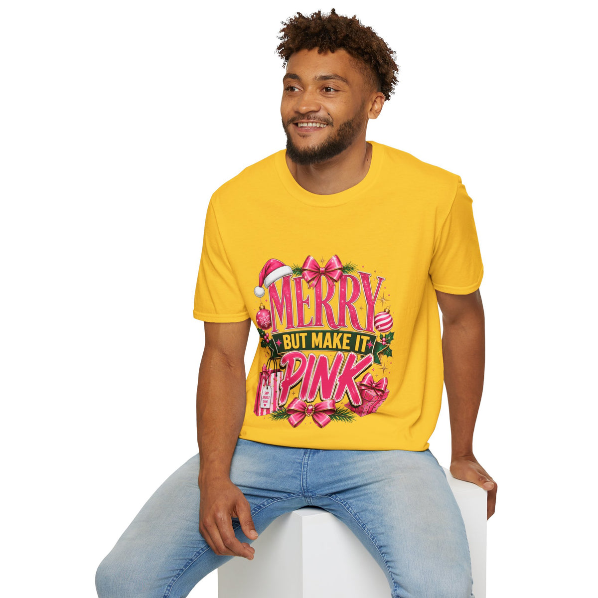 Christmas T-Shirt — "Merry But Make It Pink" Holiday Tee