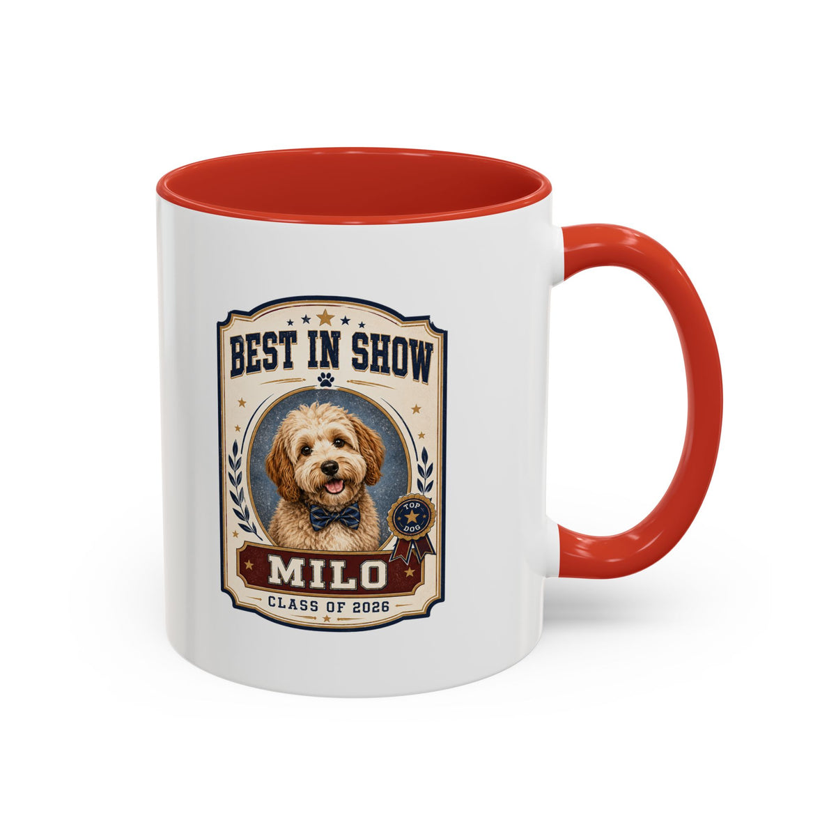 Milo Bailey Dog Dad Mom Best in Show Personalized Dog Mug — "Milo" Class of 2028 Accent Coffee Mug