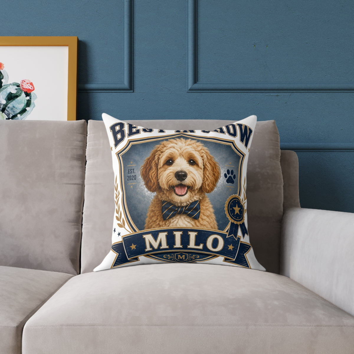 Best in Show Dog Pillow  Milo Bailey Dog Dad Mom — Personalized Milo Portrait Square Throw Pillow