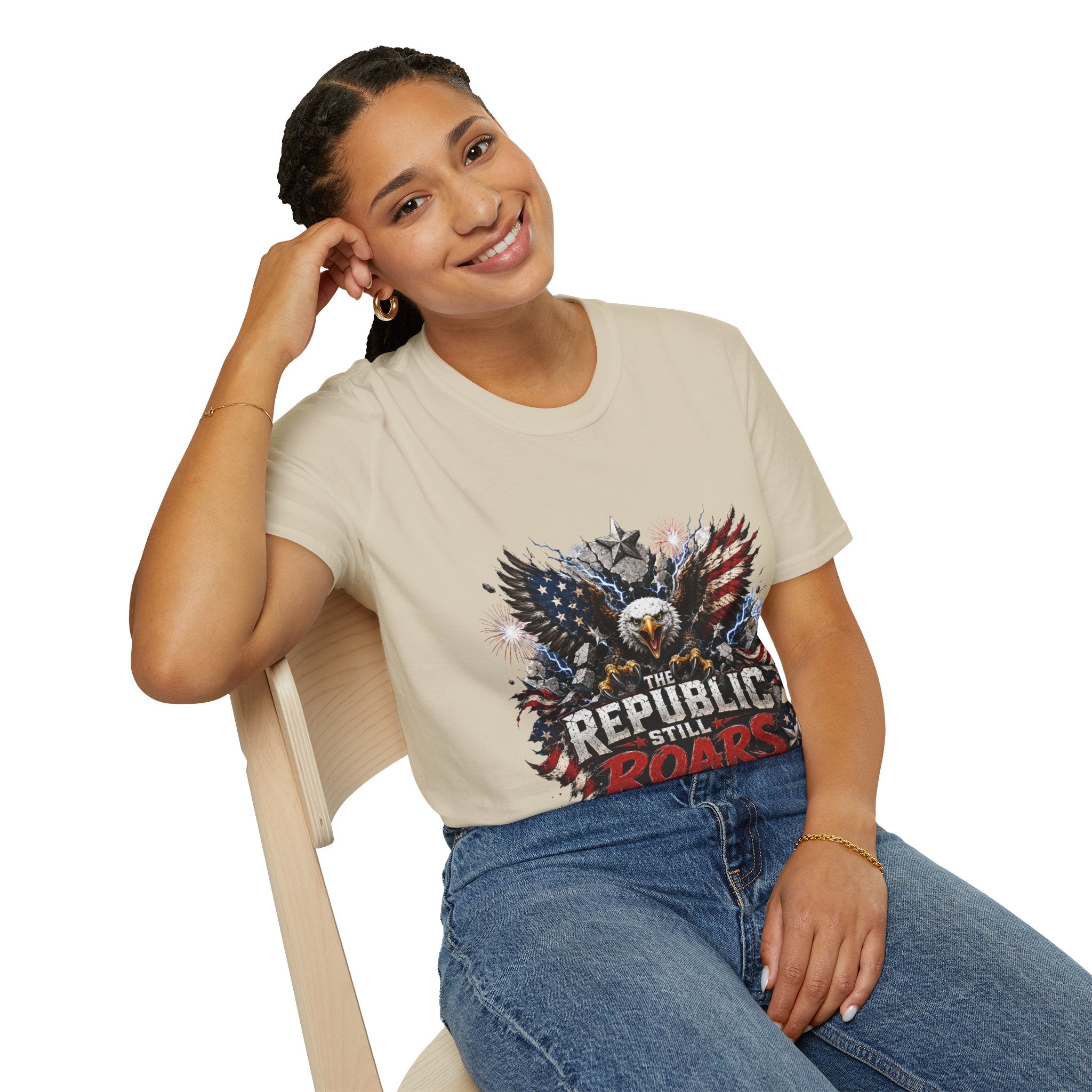 Patriotic Eagle T-Shirt — "The Republic Still Roars" | American Flag Graphic