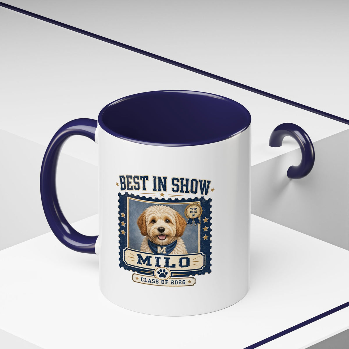 Milo Bailey Dog Dad Mom Best in Show Personalized Dog Photo Coffee Mug — 'Milo' Class of 2020 Accent Mug