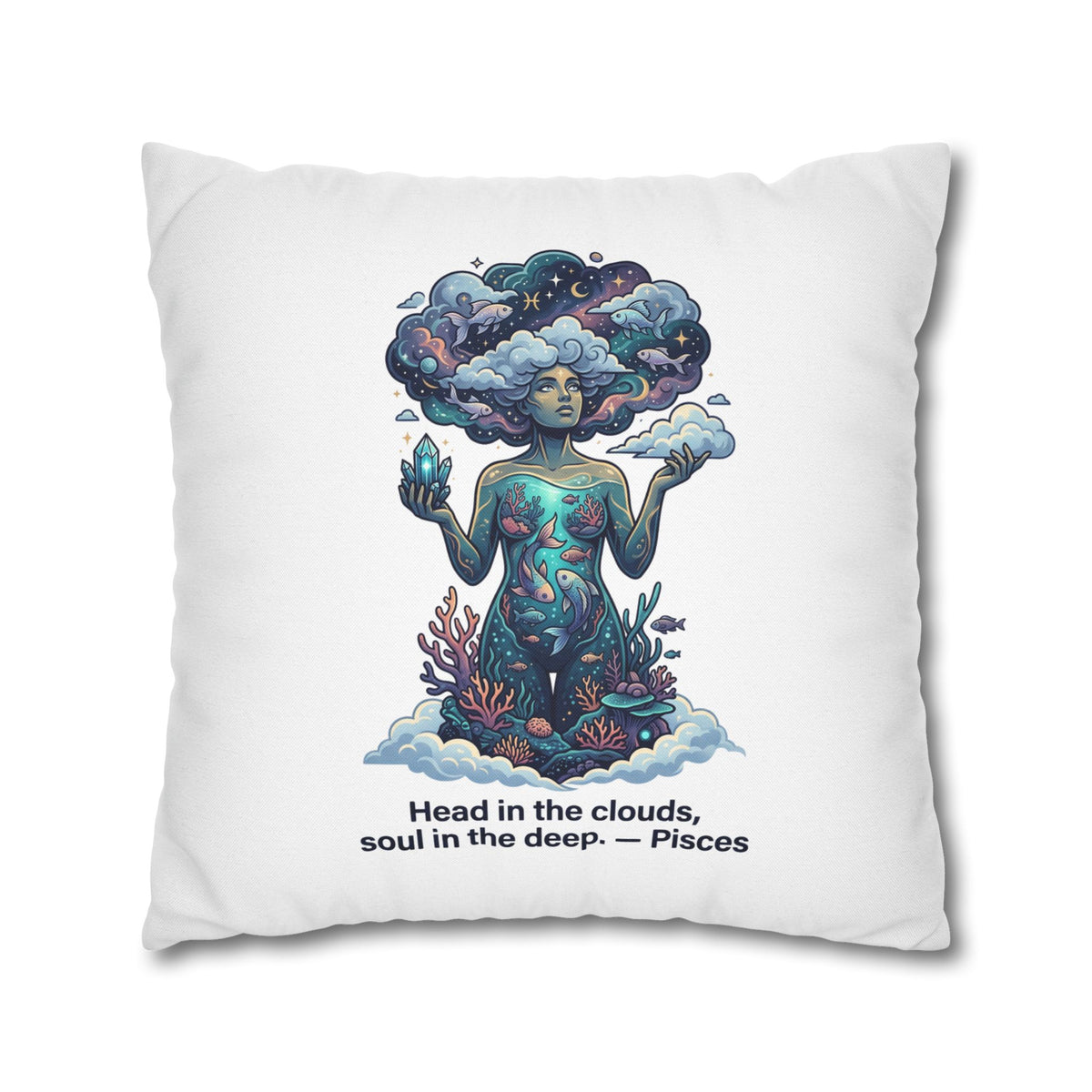 Pisces Zodiac Pillowcase – "Head in the clouds, soul in the deep" Decorative Throw Pillow