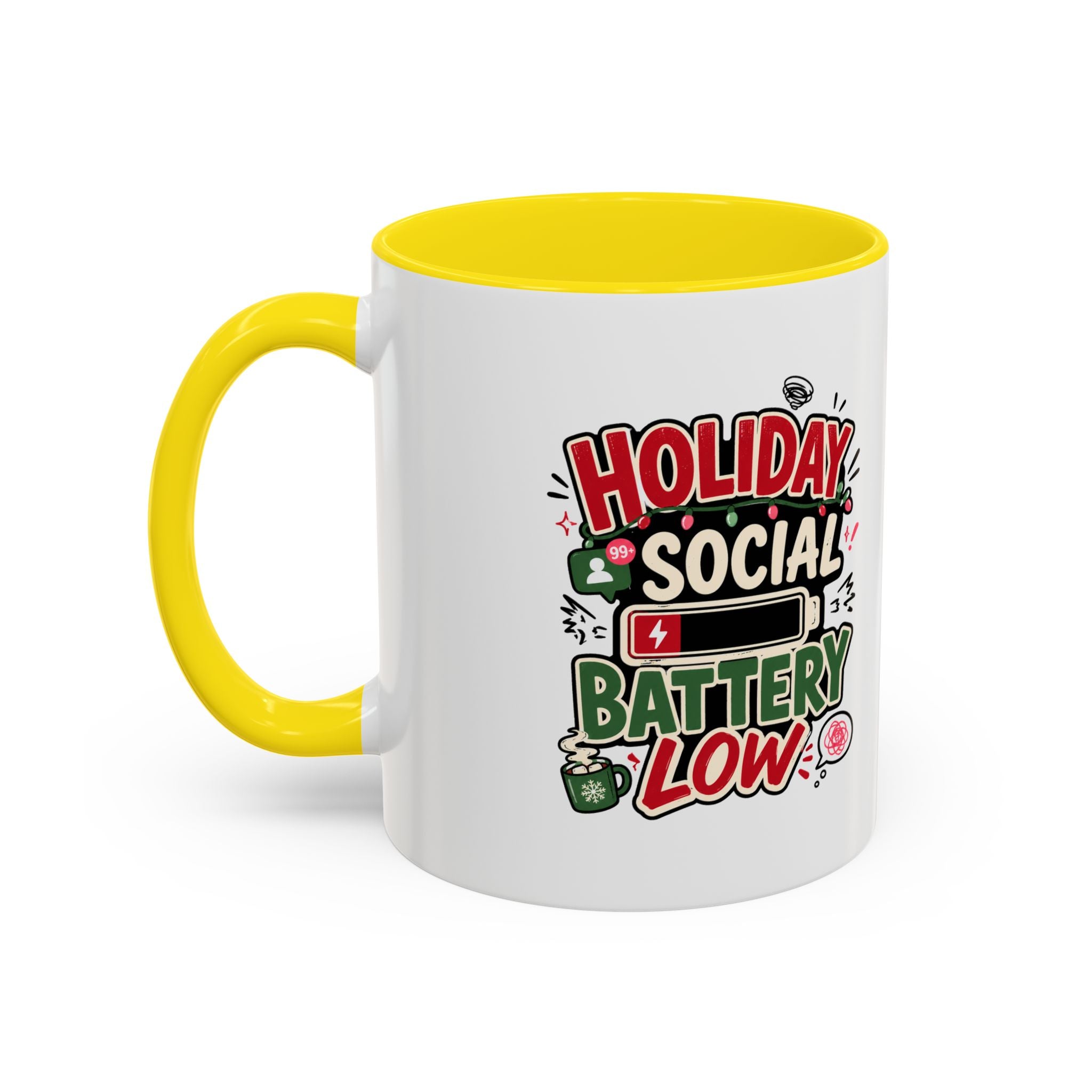 Modern Day Christmas Holiday Social Battery Low Accent  Coffee Mug