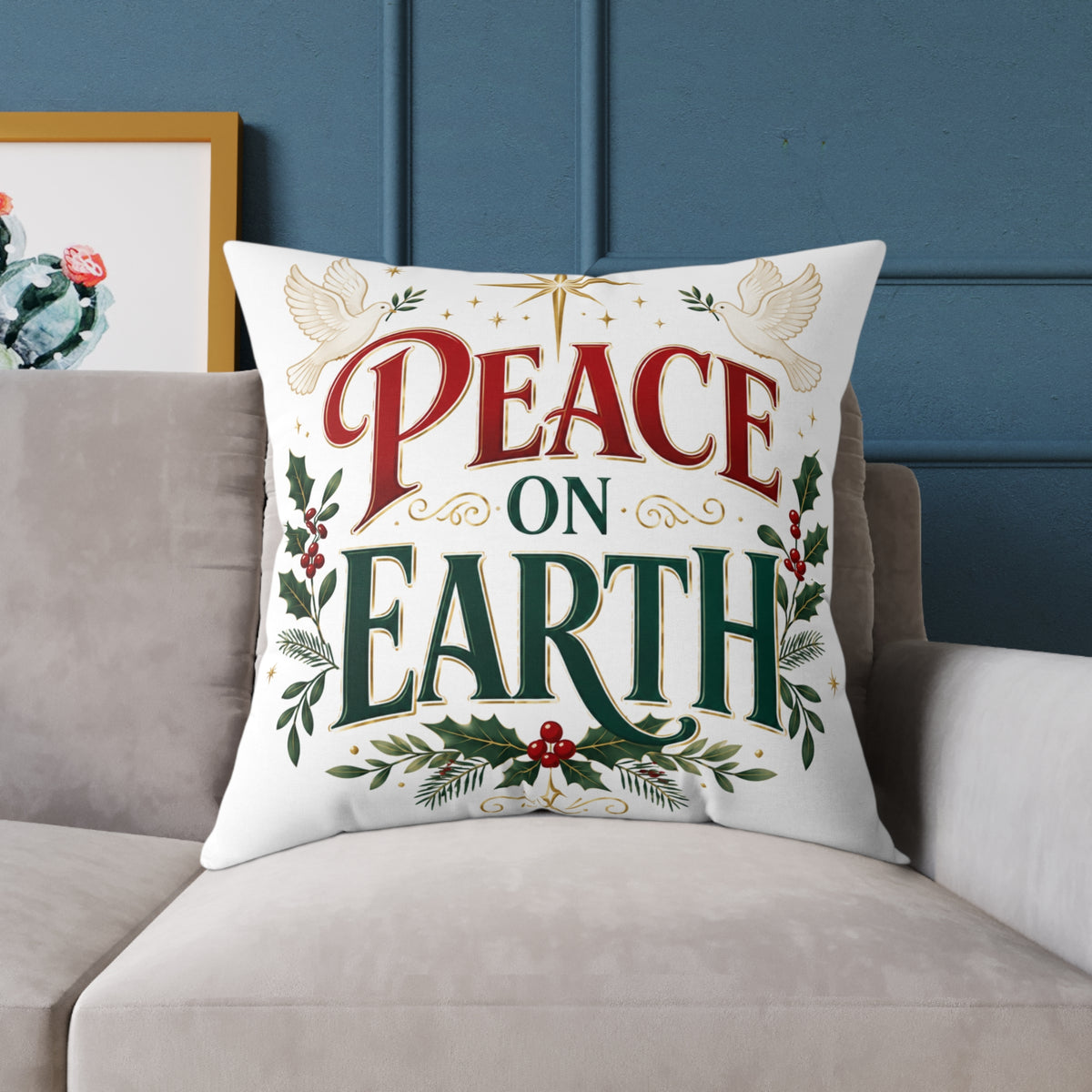Christmas Peace on Earth Holiday Throw Pillow — Christmas Decorative Square Cushion