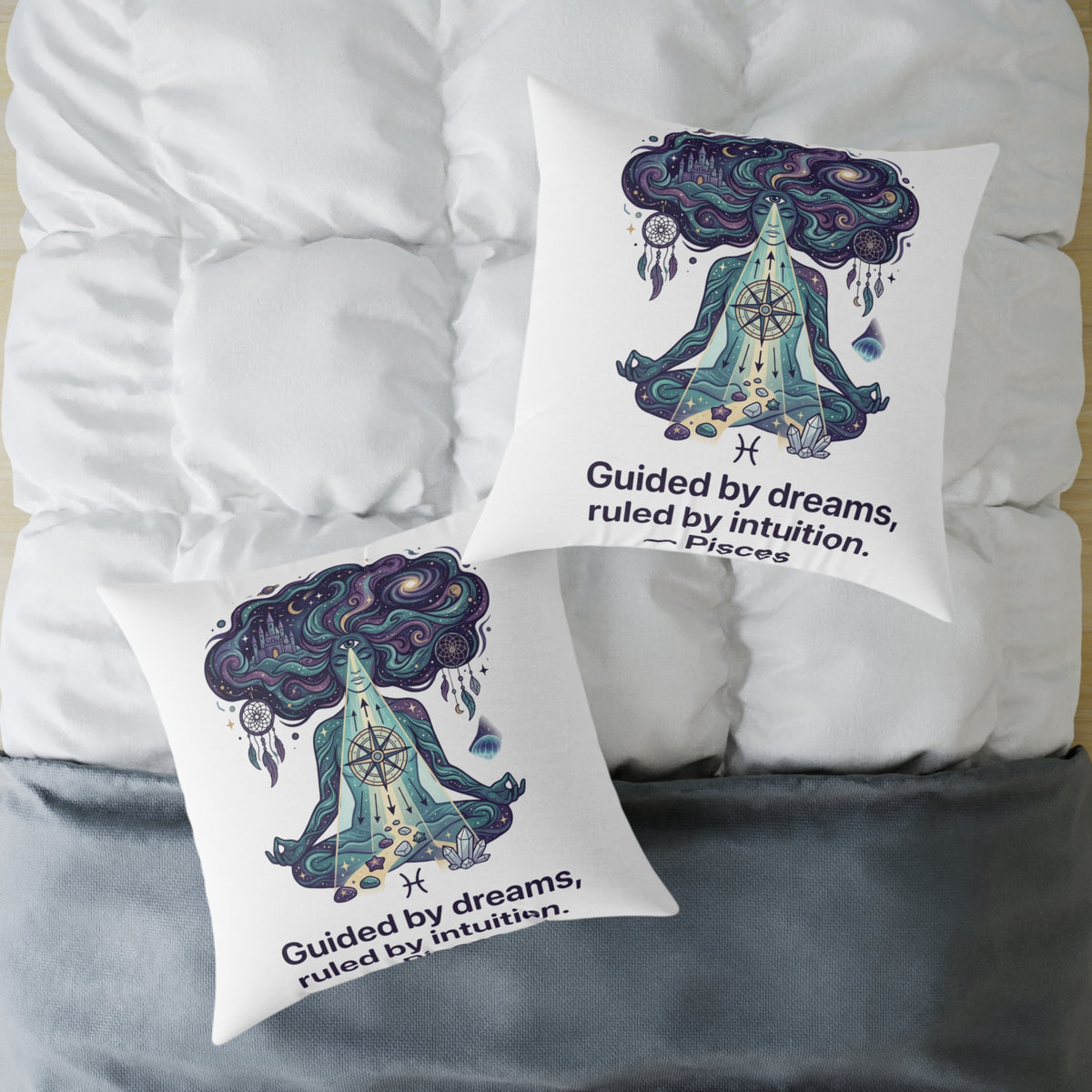Pisces Zodiac Guided By Dreams Square Poly Canvas Pillow