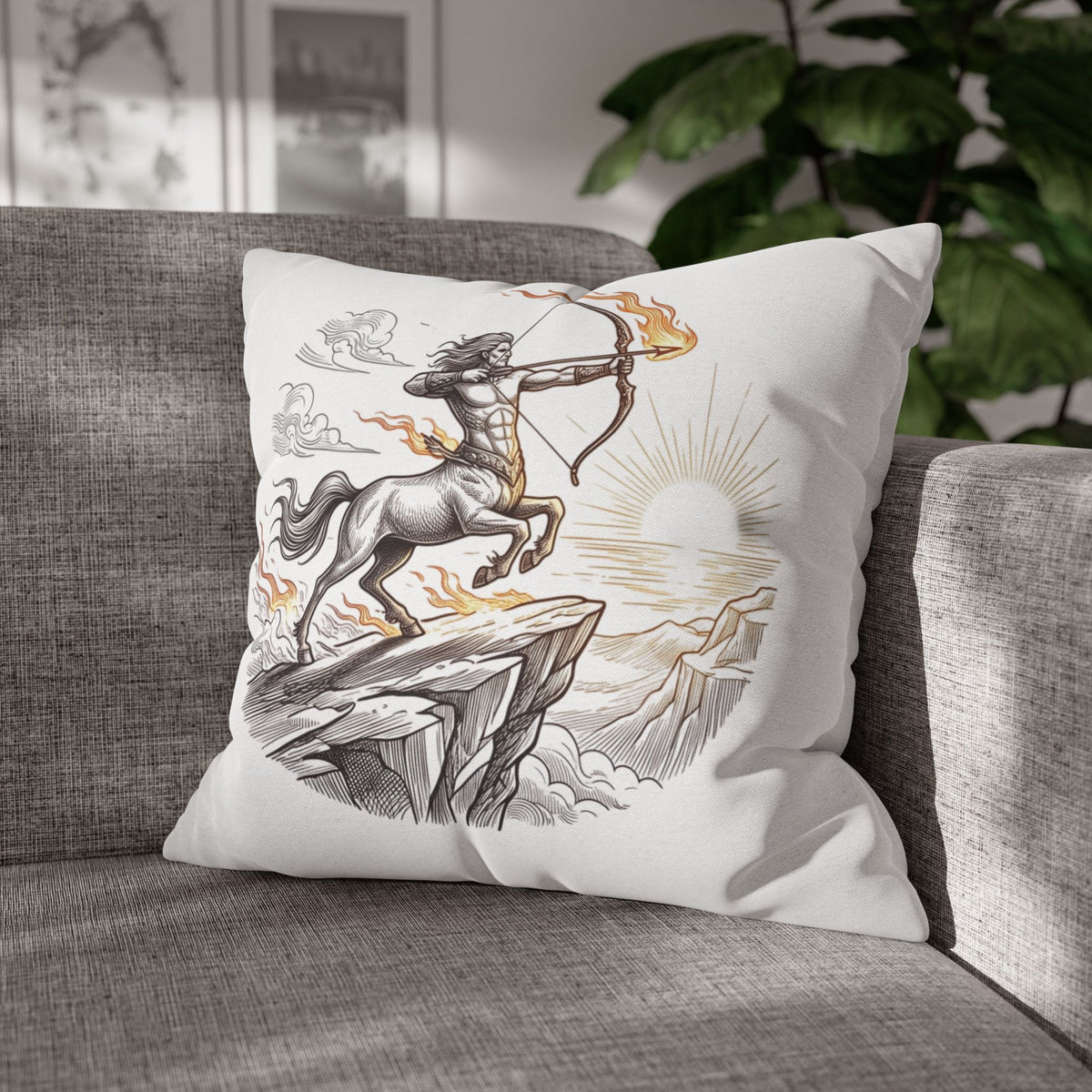Sagittarius Centaur Archery Throw Pillow - Zodiac Mythology Decorative Pillowcase