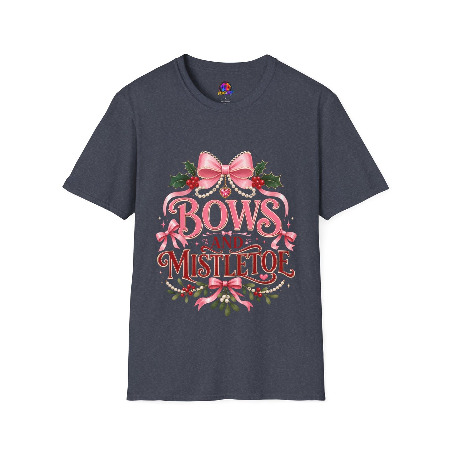 Bows and Mistletoe T-Shirt — Pink Holiday Bow Christmas Tee