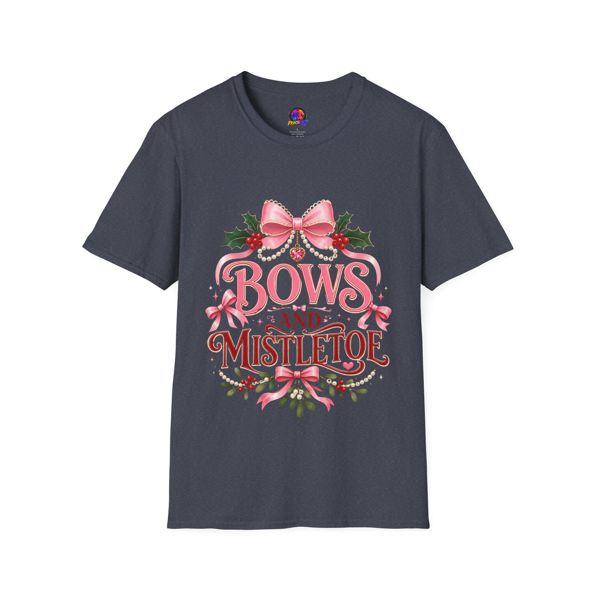 Bows and Mistletoe T-Shirt — Pink Holiday Bow Christmas Tee