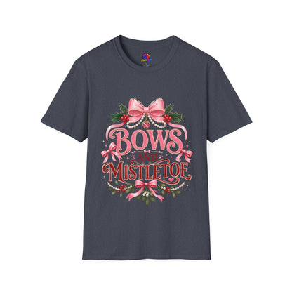 Bows and Mistletoe T-Shirt — Pink Holiday Bow Christmas Tee