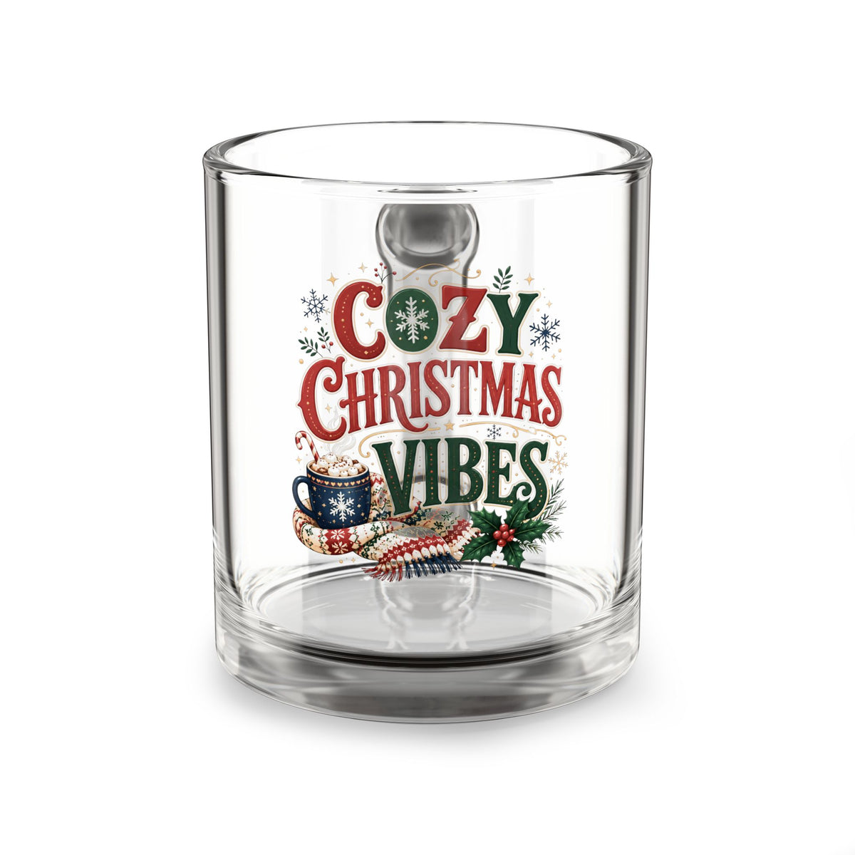 Christmas Glass Mug 10 oz Glass Mug — Cozy Christmas Vibes 10oz Holiday Coffee Cup
