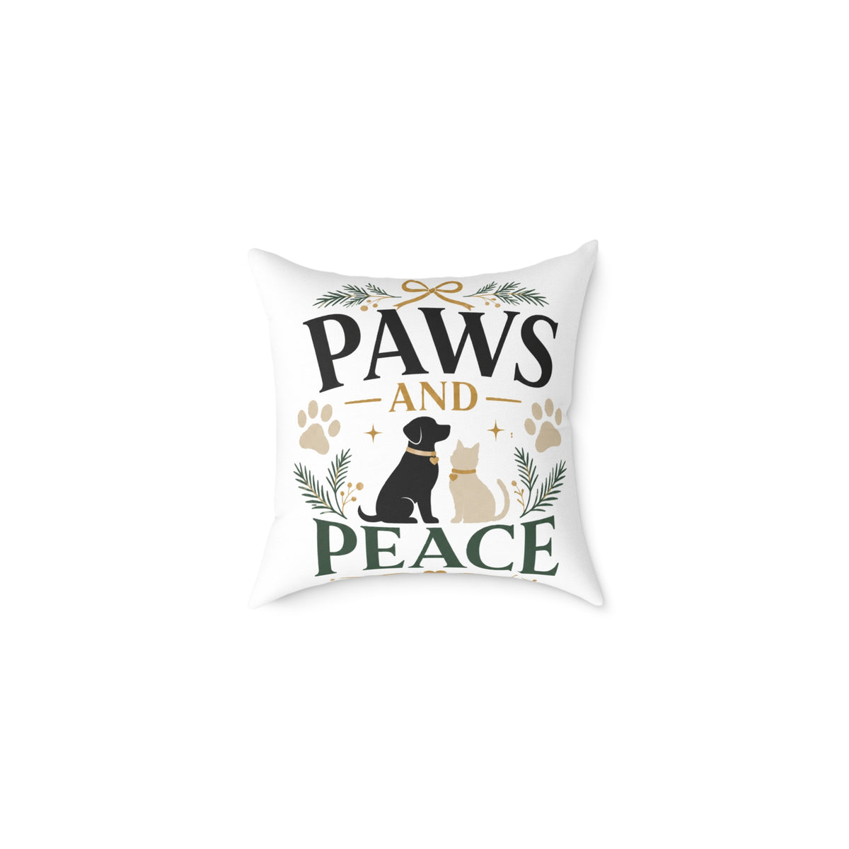 Christmas Paws and Peace Holiday Throw Pillow — Dog & Cat Christmas Decorative Cushion