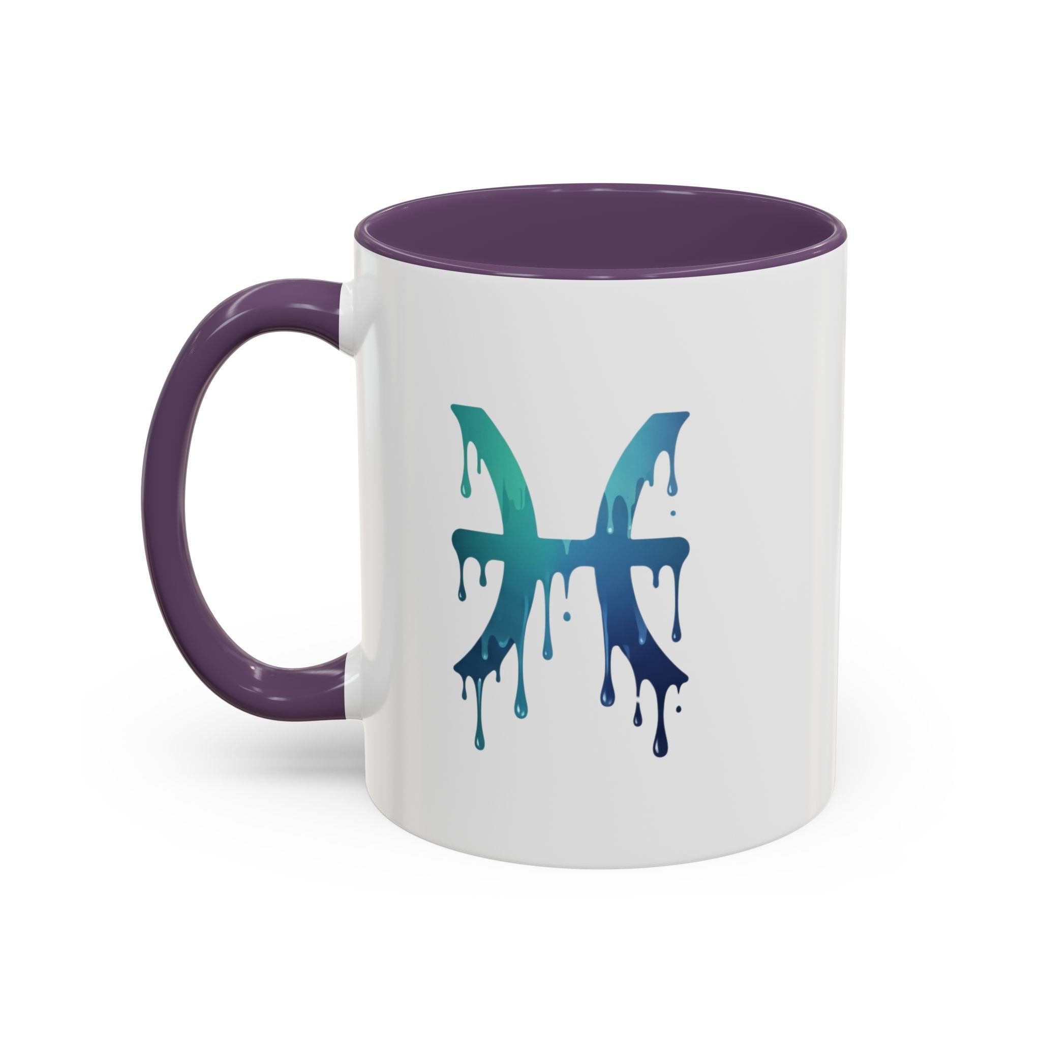 Pisces Zodiac Accent Coffee Mug — Dripping Teal Blue Astrology Gift