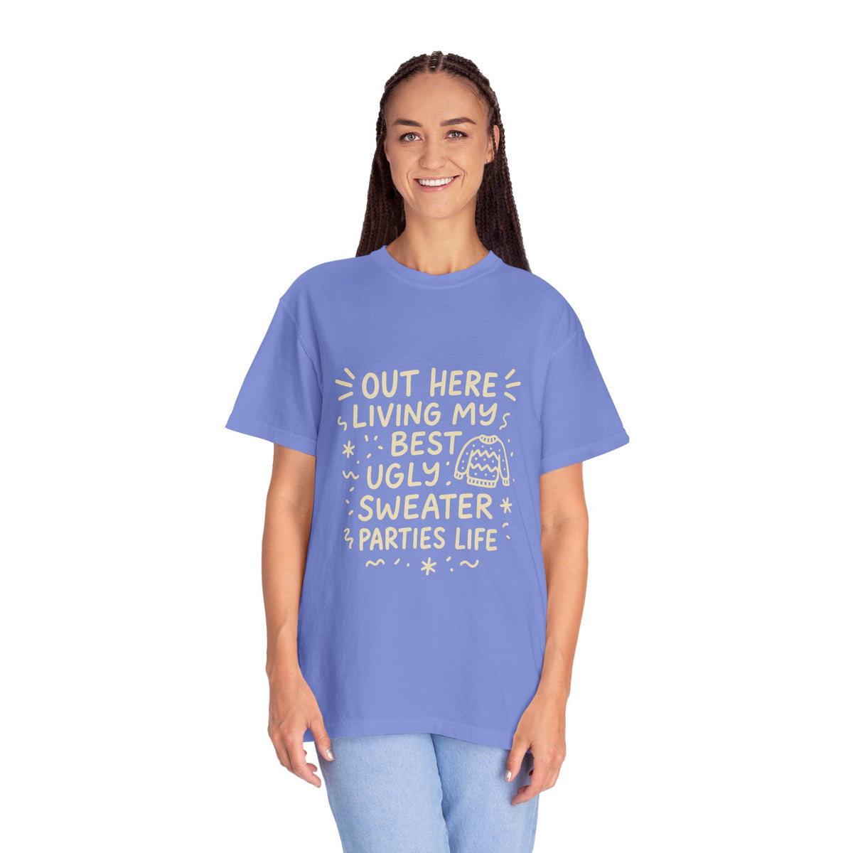 Out Here Living My Best Ugly Sweater Parties Life T-Shirt - Trending Now - October 2026