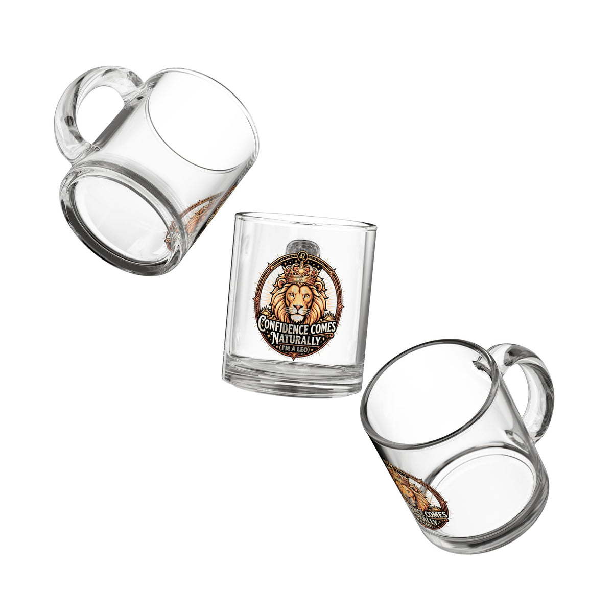 Leo Glass Mug — "Confidence Comes Naturally" Zodiac Lion 10 oz