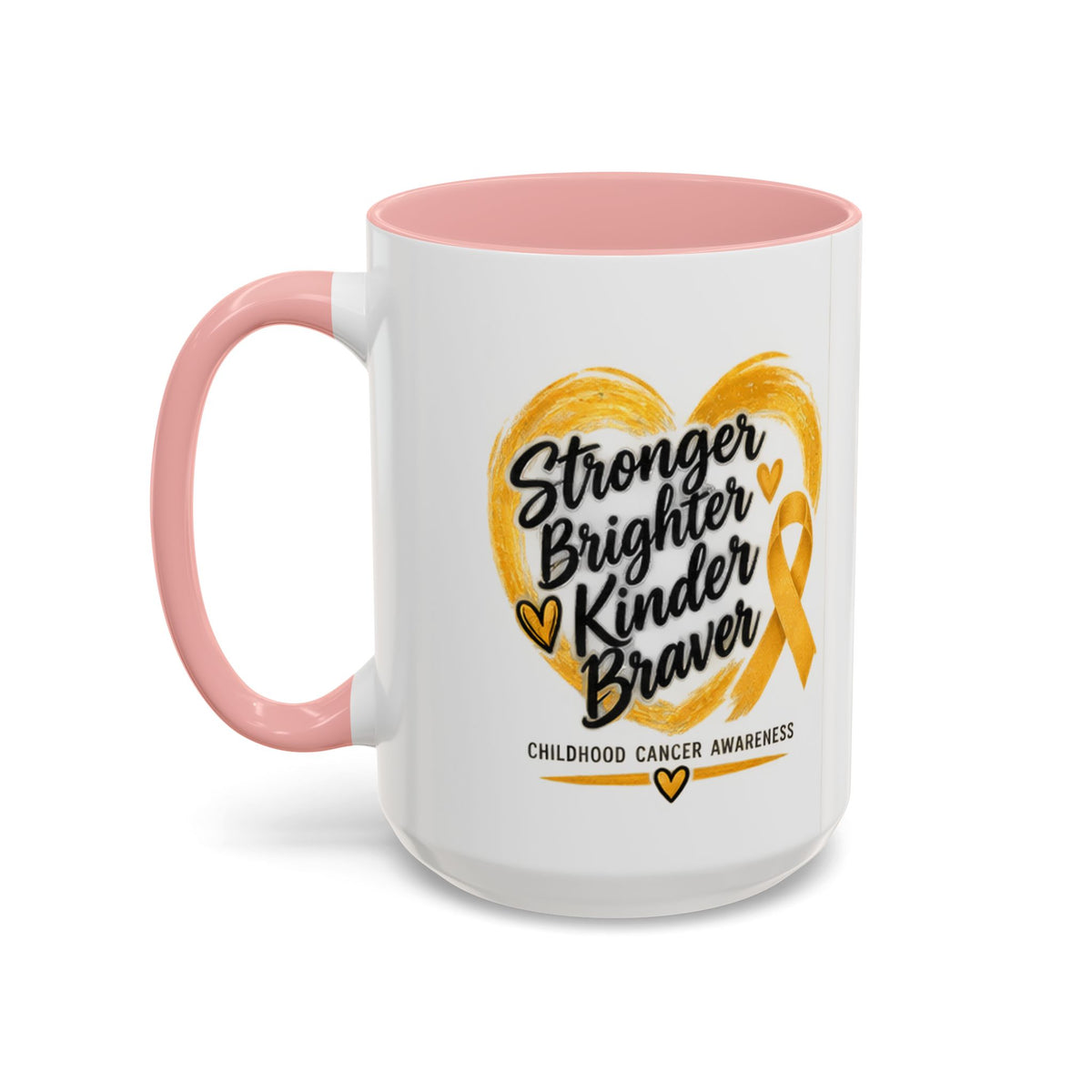 Childhood Cancer Awareness Accent Coffee Mug — "Stronger Brighter Kinder Braver"