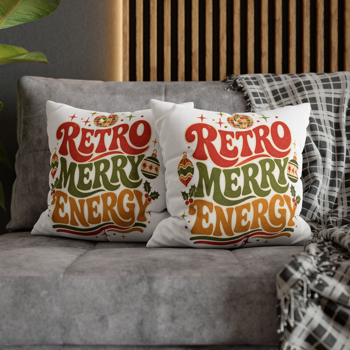 Retro Merry Energy Holiday Pillowcase Modern Day Christmas