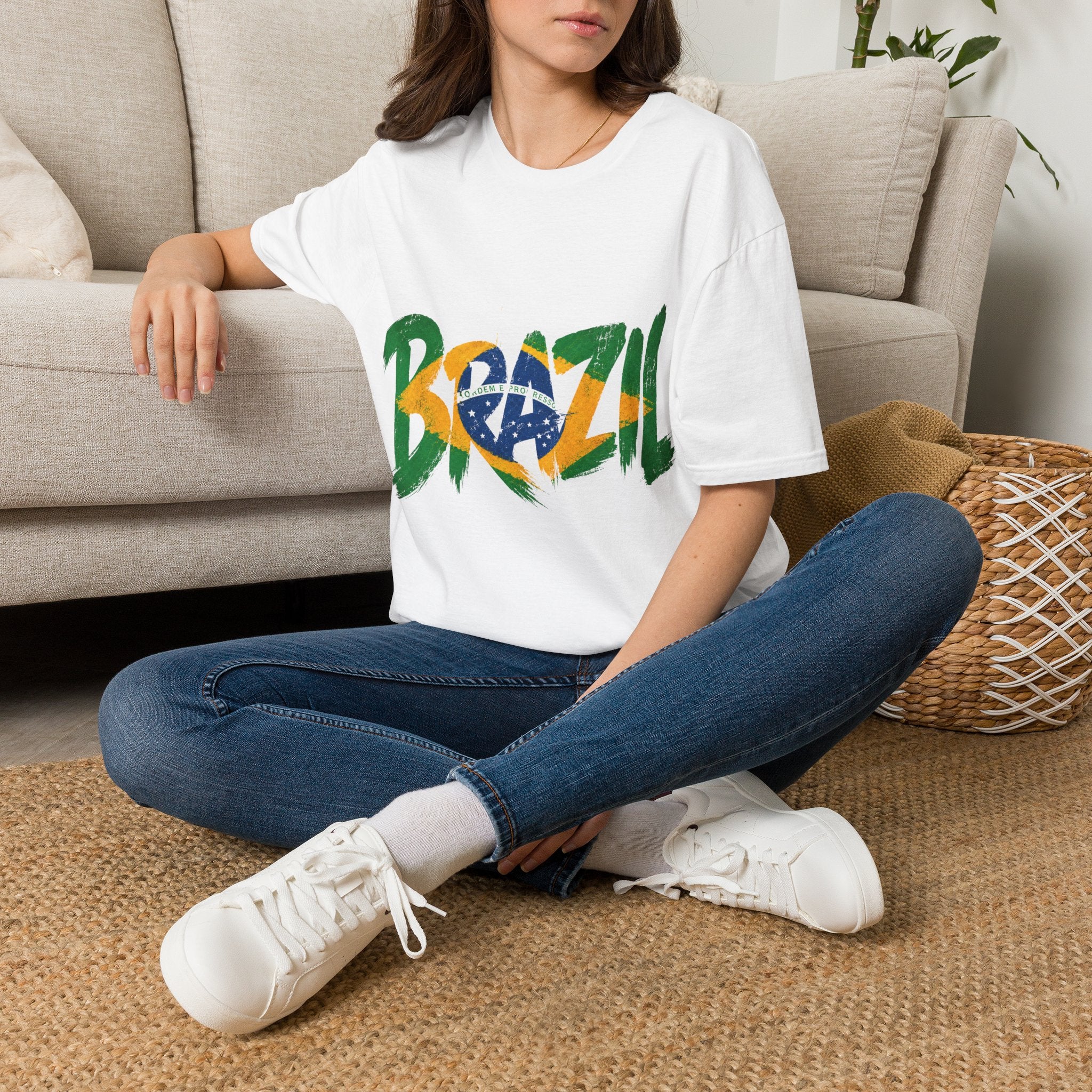 Brazil Flag Graphic T-Shirt — Bold Brazil Script with National Flag Motif
